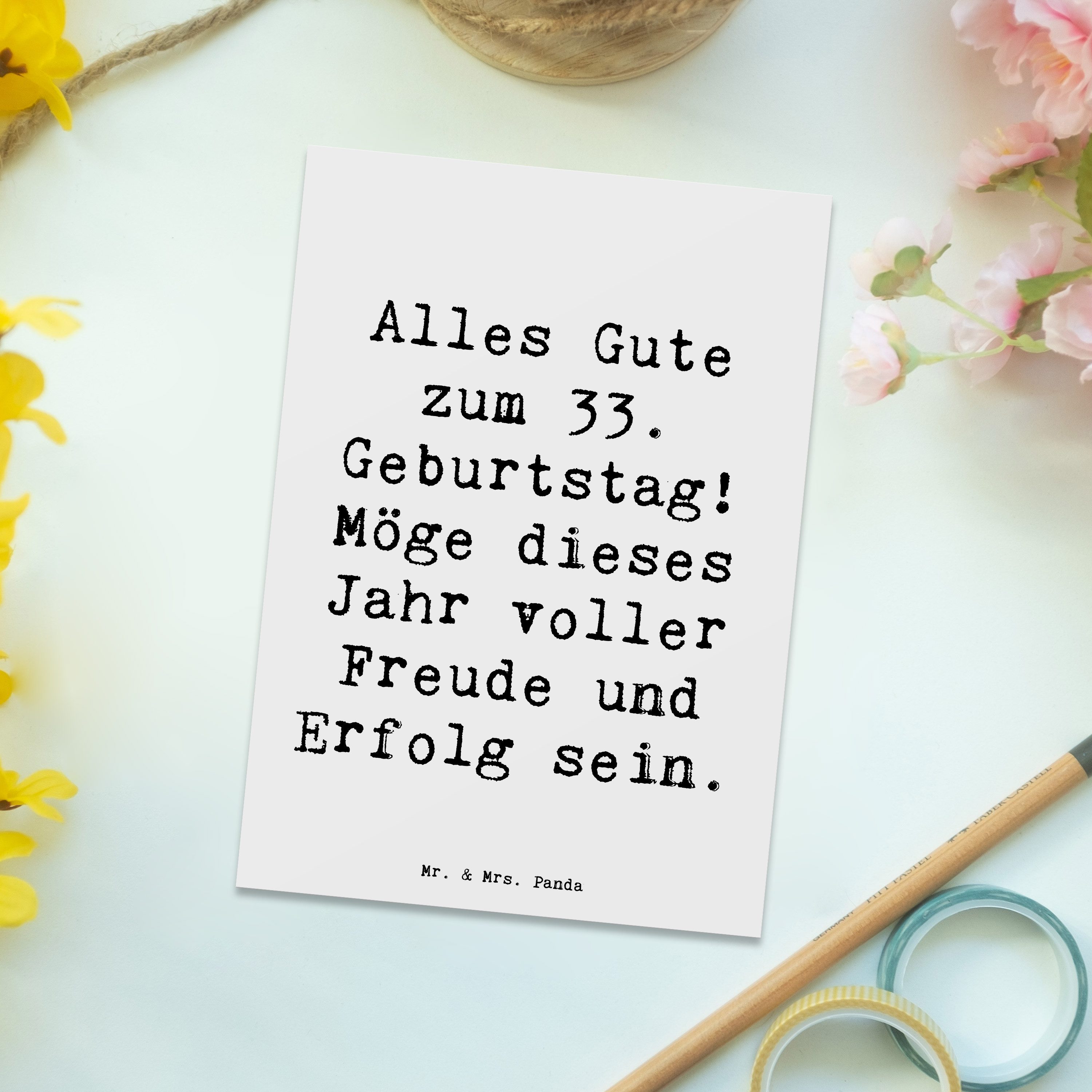 Thumbnail - Mr. & Mrs. Panda Postkarte Spruch 33. Geburtstag - Weiß - Geschenk, Geburtstag feiern, unvergess
