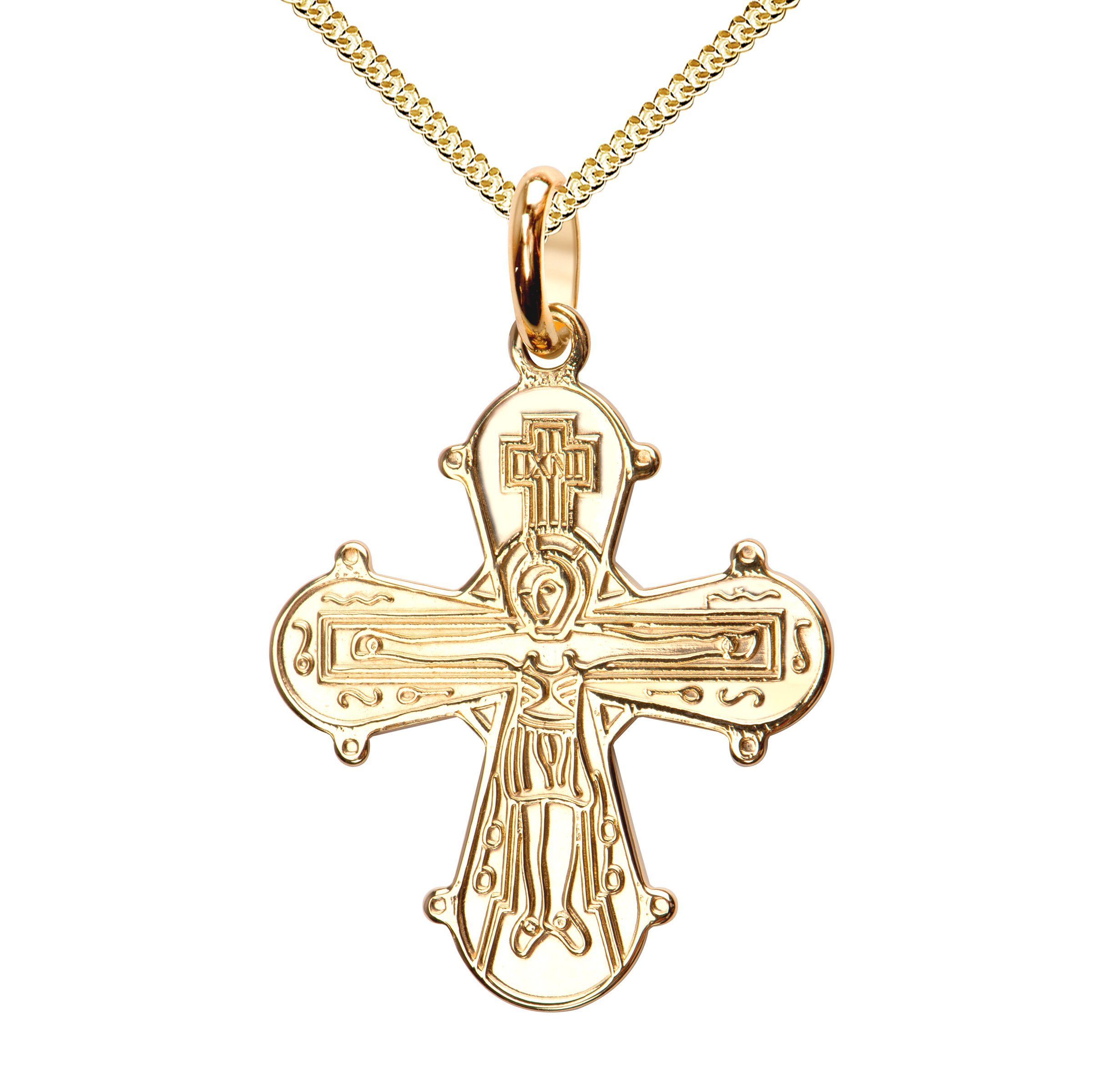 JEVELION Kreuzkette Kreuzanhänger 333 Gold - Made in Germany (Goldkreuz,  für Damen und Herren), Mit Kette vergoldet- Länge wählbar 36 - 70 cm oder  ohne
