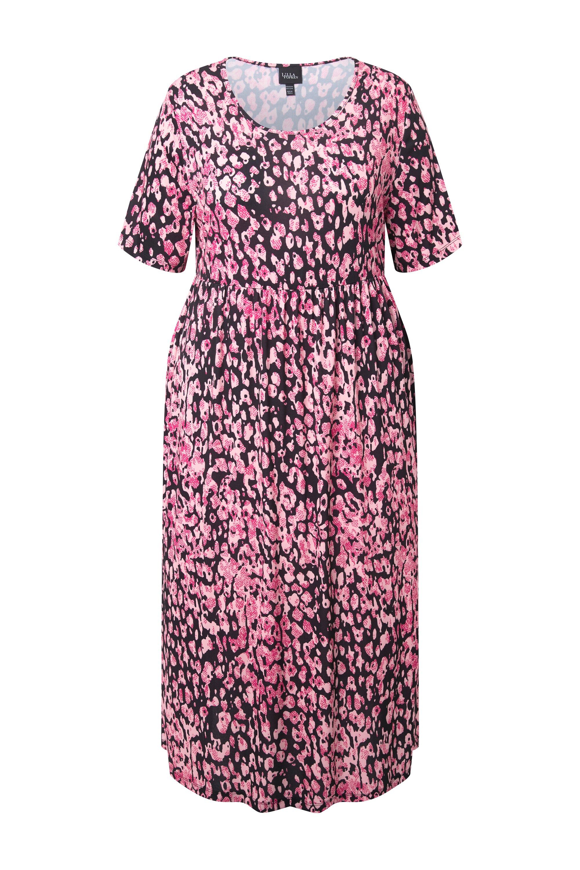 Ulla Popken Maxikleid Maxikleid Leomuster A-Linie Rundhals Halbarm