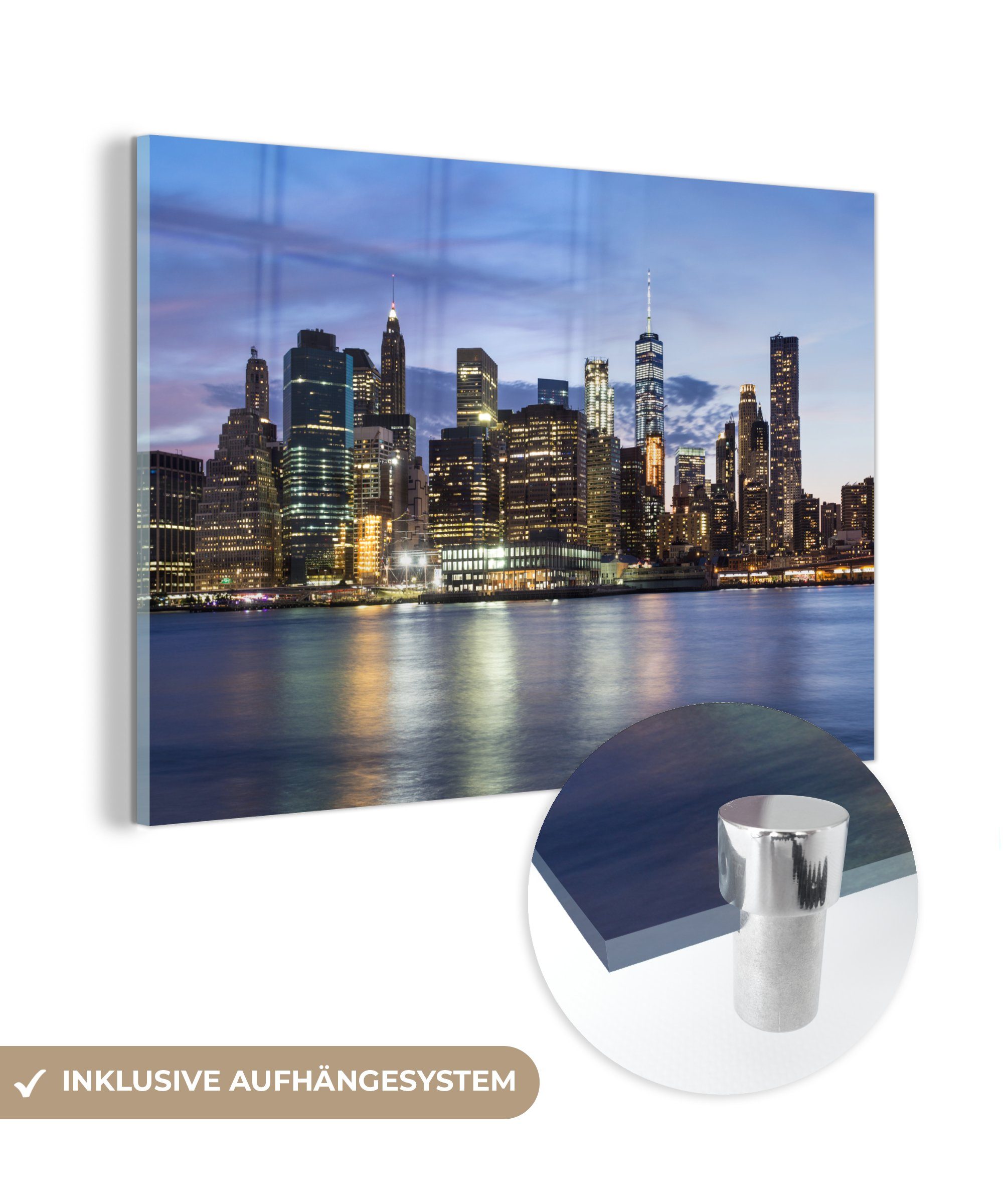 MuchoWow Acrylglasbild New York - Skyline - Wasser, (1 St), Glasbilder - Bilder auf Glas Wandbild - Foto auf Glas - Wanddekoration