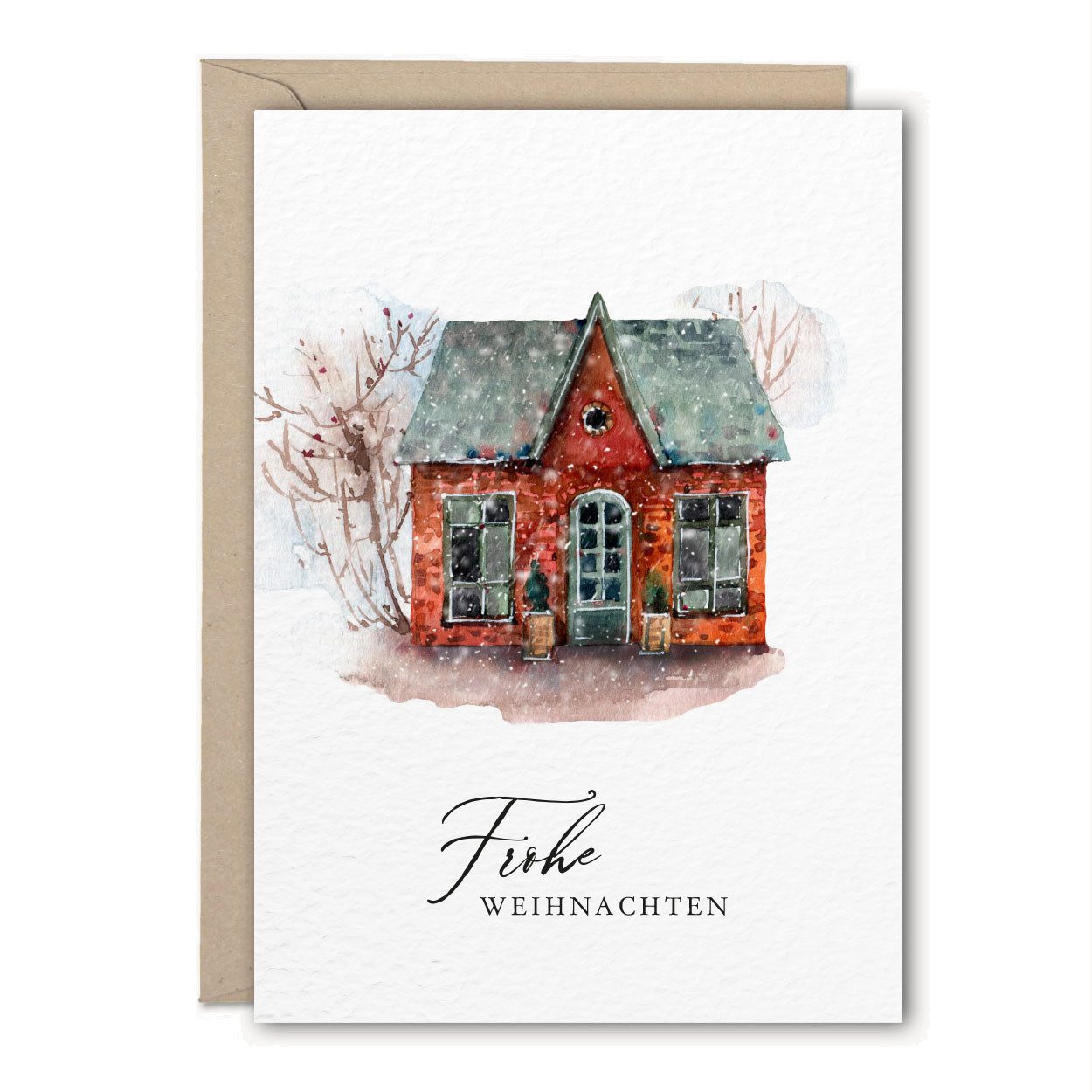 NORDEULE Weihnachtskarte Rotes Haus "Frohe Weihnachten", 3 STÜCK Grußkarten & Briefumschlag, ideal für Grüße Weihnachtsgeschenke Adventskalender DIY Kundenpräsente