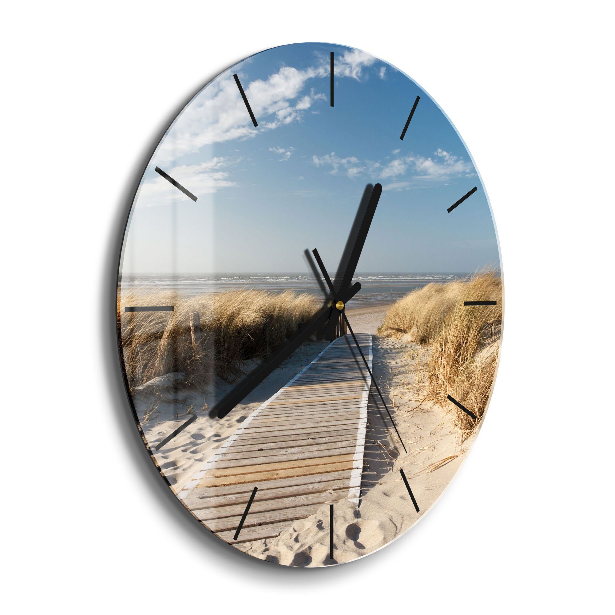 DEQORI Wanduhr 'Strandaufgang am Meer' (Glas Glasuhr modern Wand Uhr Design Küchenuhr)