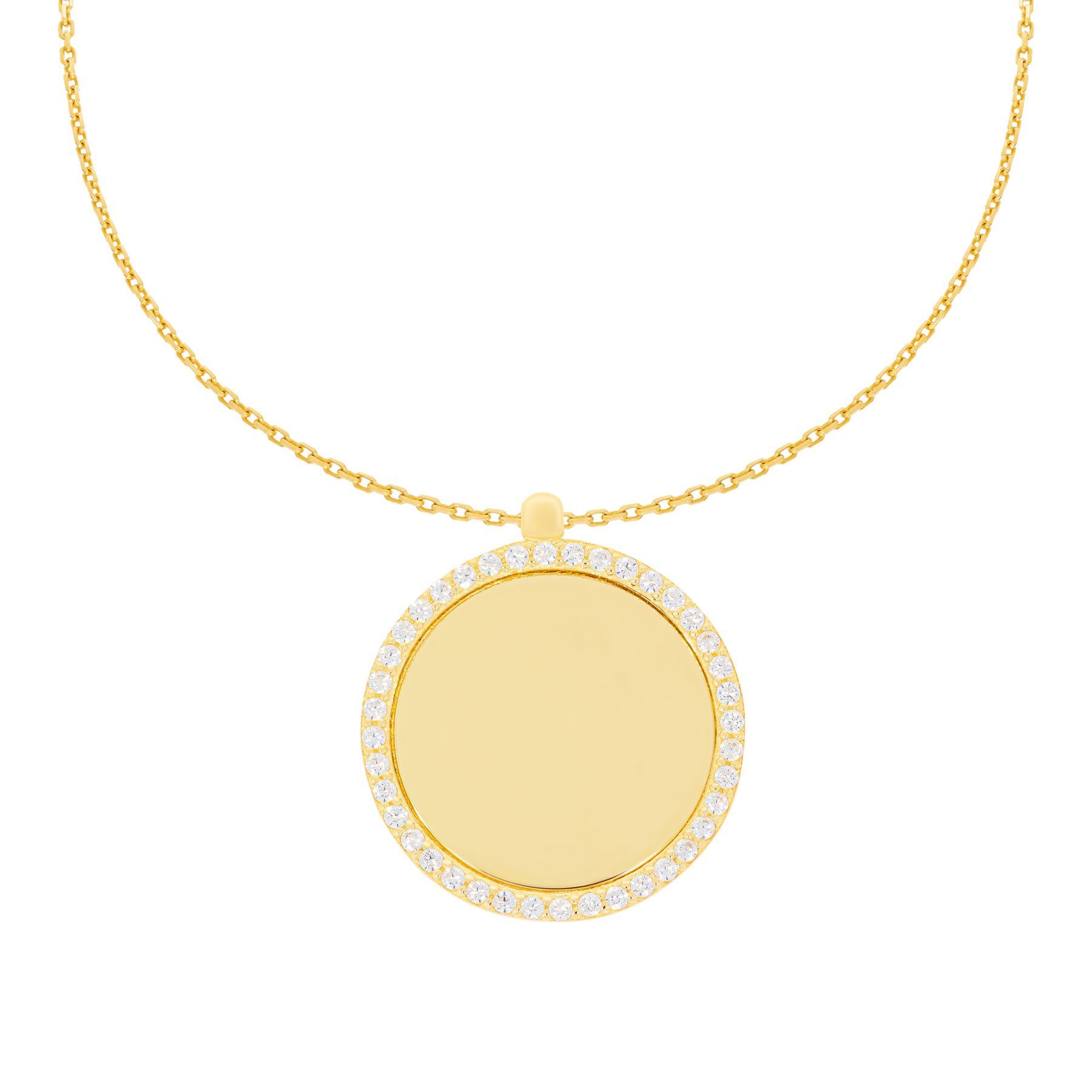 Stella-Jewellery Collier 585er Kette mit Gravurplatte mit Zirkonia -Ø22,5, günstig online kaufen