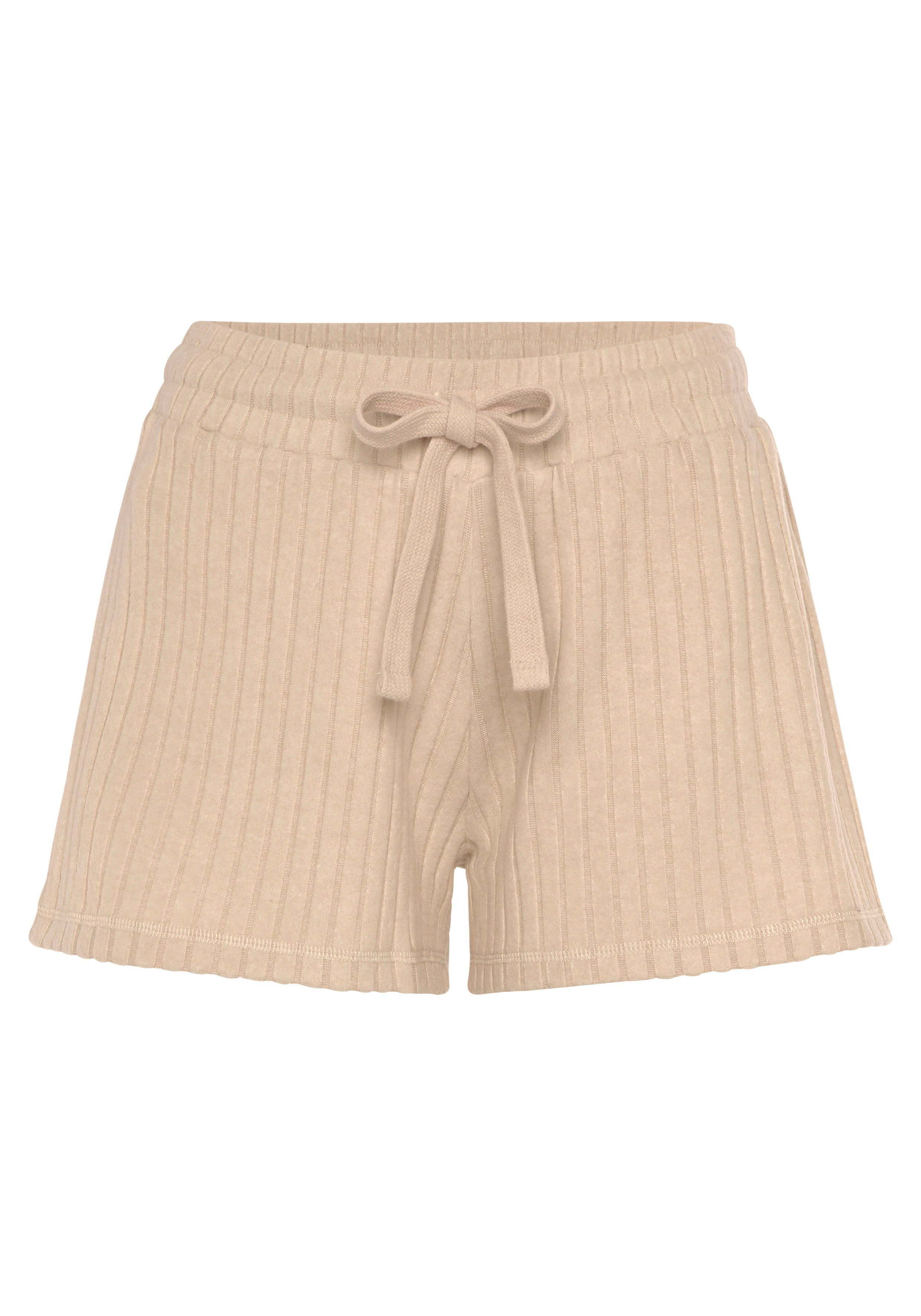 mit meliert -Loungeshorts Shorts in sand-meliert Ripp-Qualität LASCANA Bindeband weicher