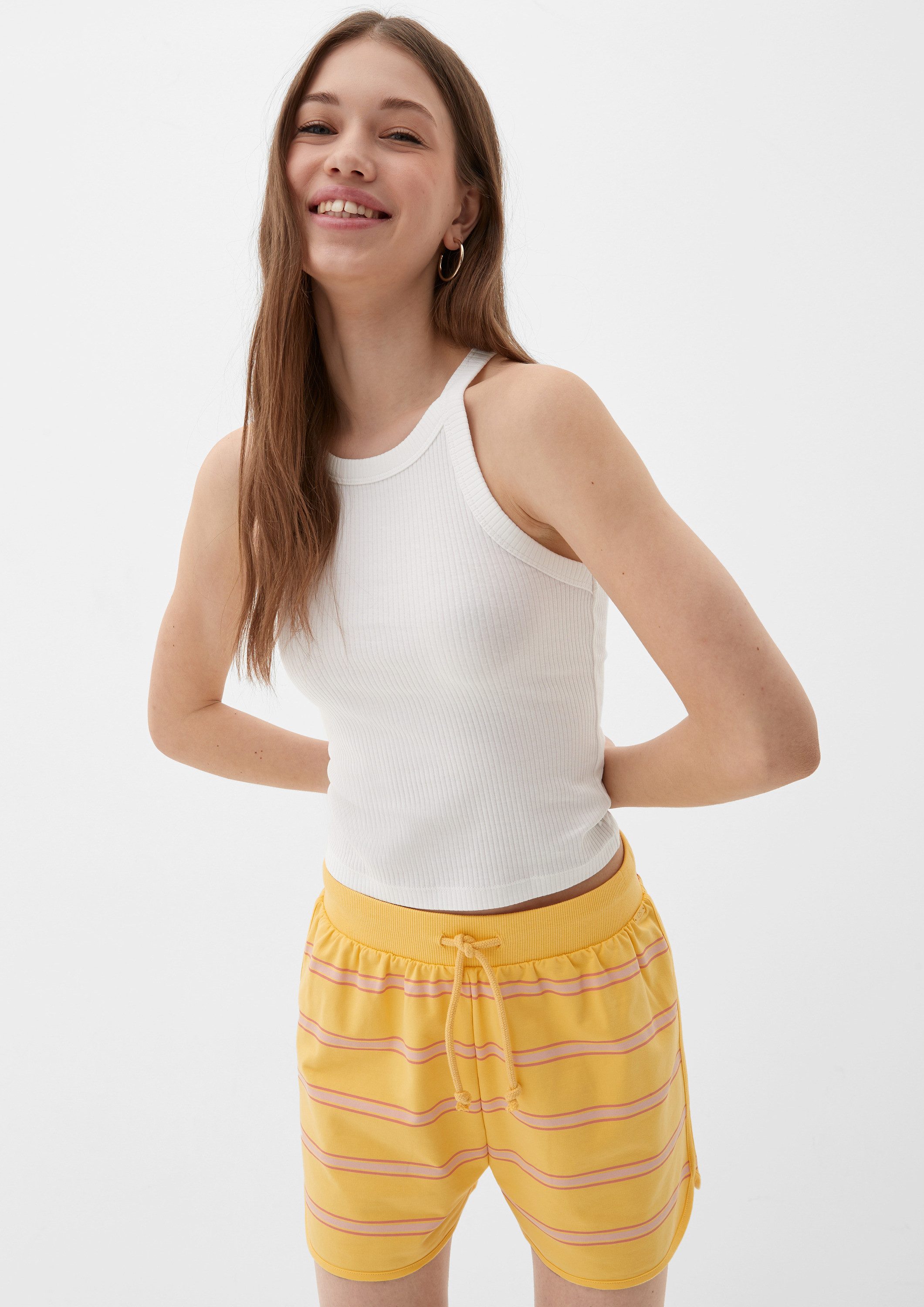 QS Shorts Hose Relaxed: Gestreifte Shorts aus Baumwollstretch
