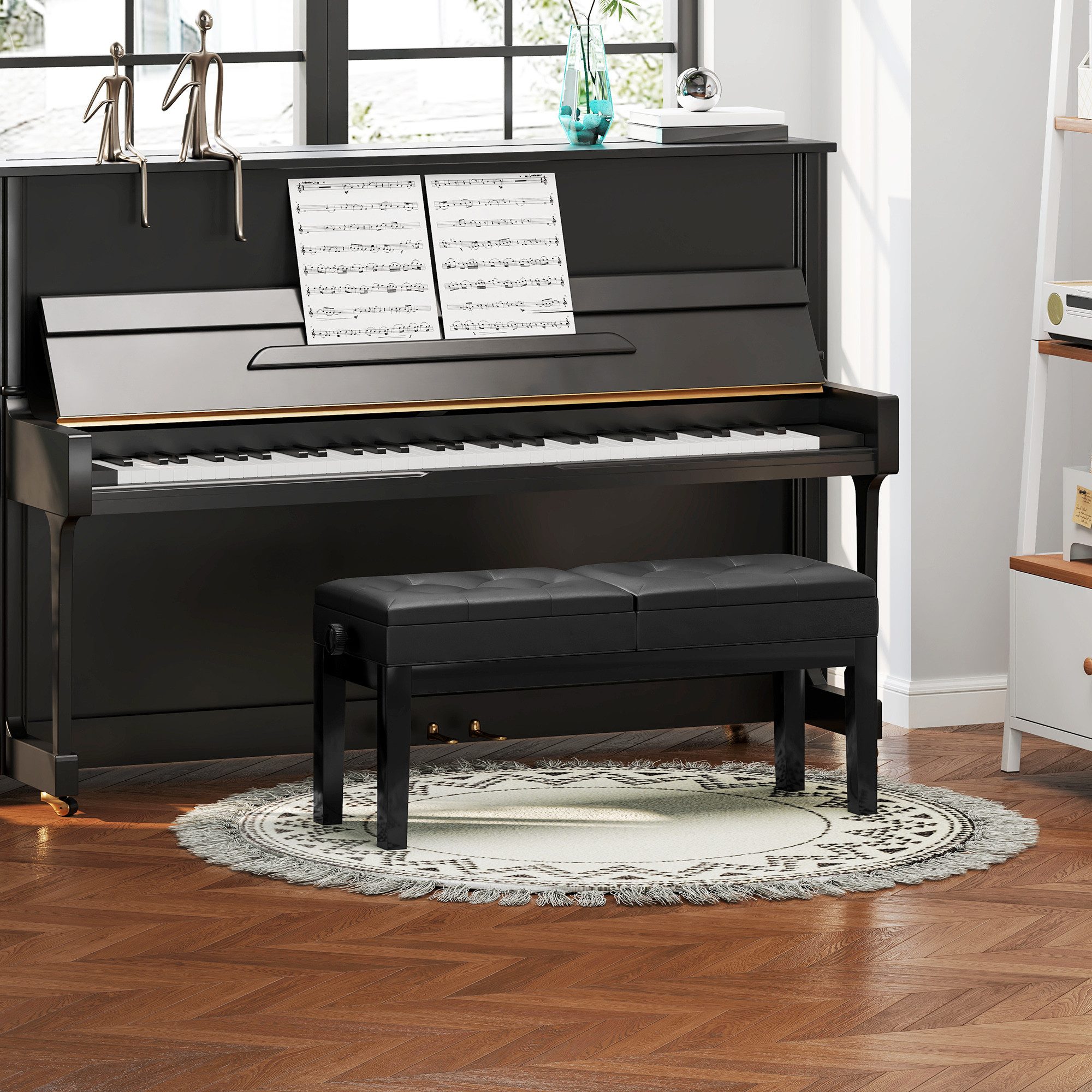 HOMCOM Klavierbank Klavierhocker mit Stauraum Pianobank bis 220 KG Belastbar (Pianobank, 1-St., Klavierhocker), Kunstleder, Schwarz, 105 x …
