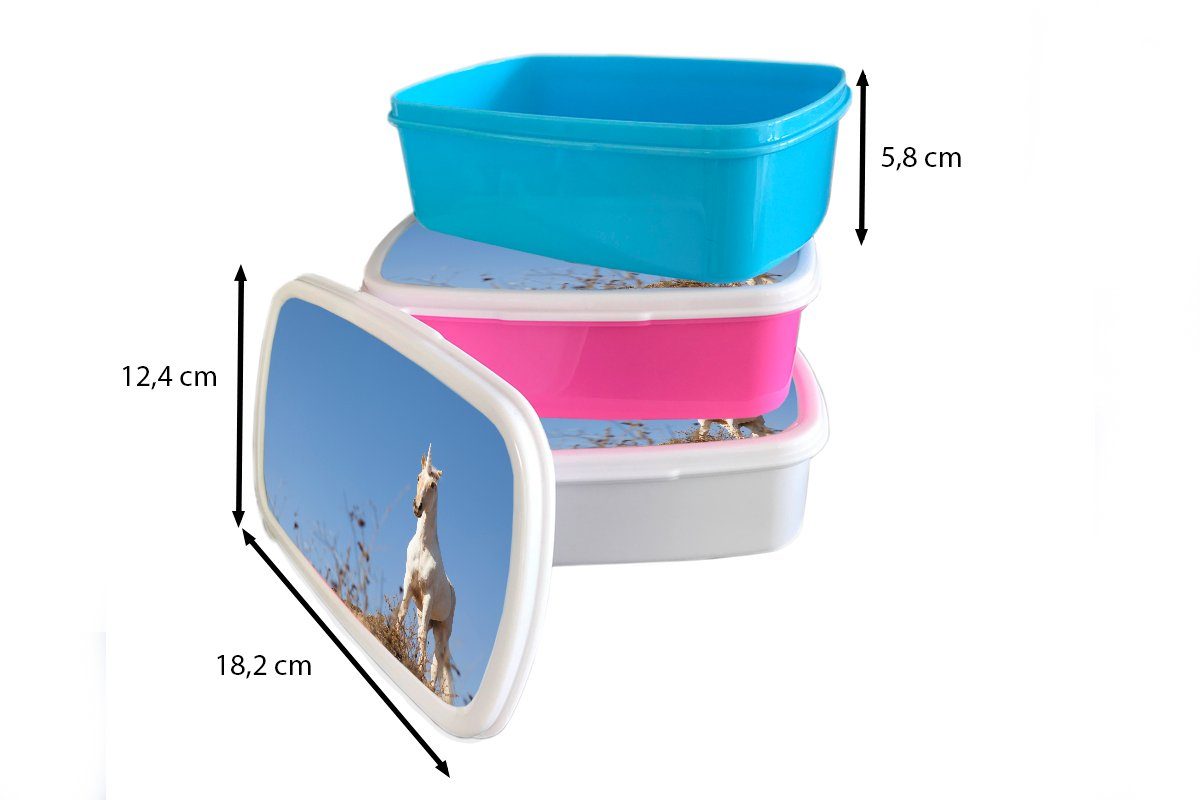 Kunststoff, Erwachsene, auf Brotdose, Kinder weiß einer (2-tlg), Lunchbox Einhorn Bergkuppe, für MuchoWow und Jungs und Mädchen für Brotbox