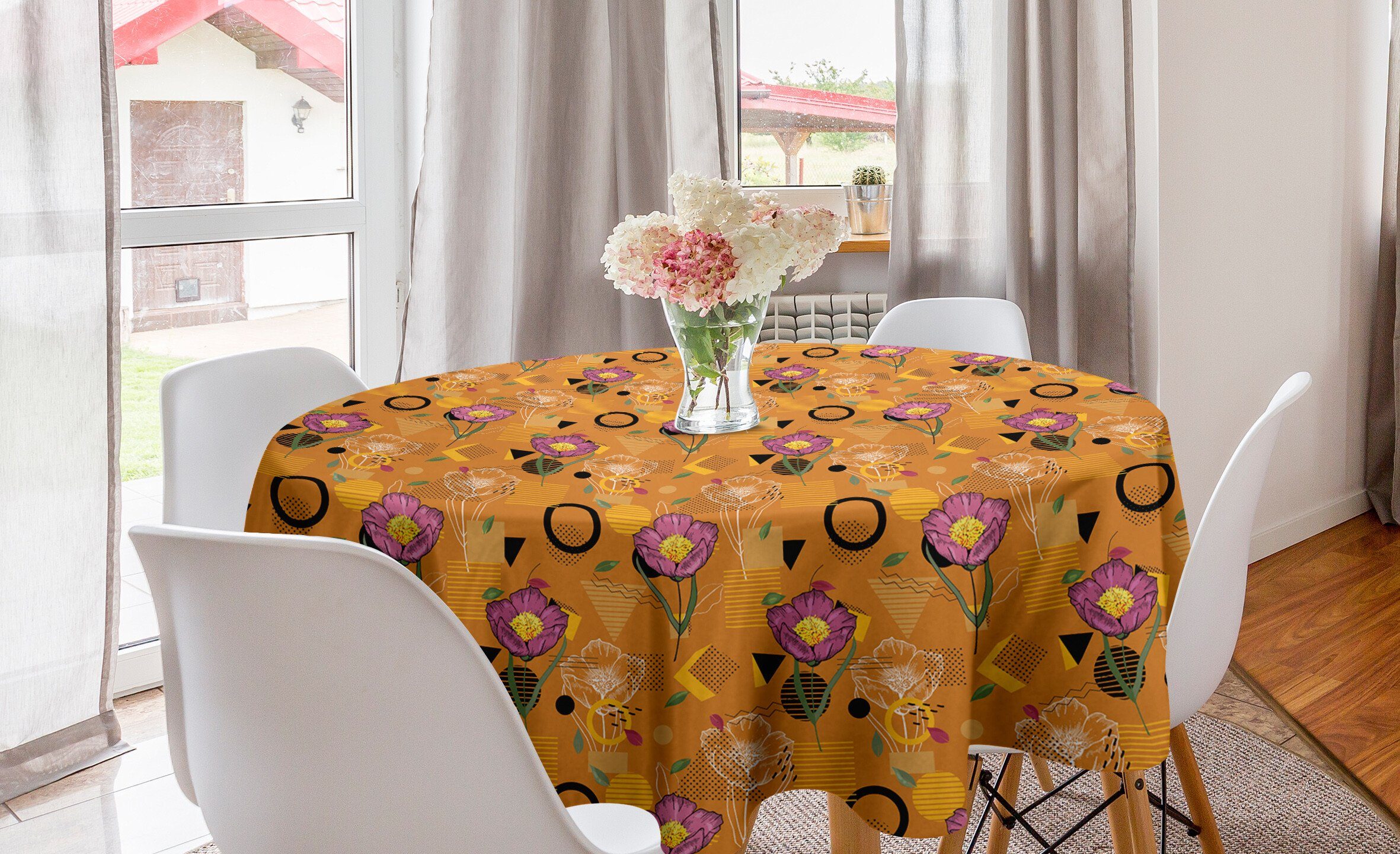 Dekoration, Esszimmer Abakuhaus Blumen Kreis Memphis-Art-Blumen-Kunst Tischdecke Abdeckung Tischdecke für Küche