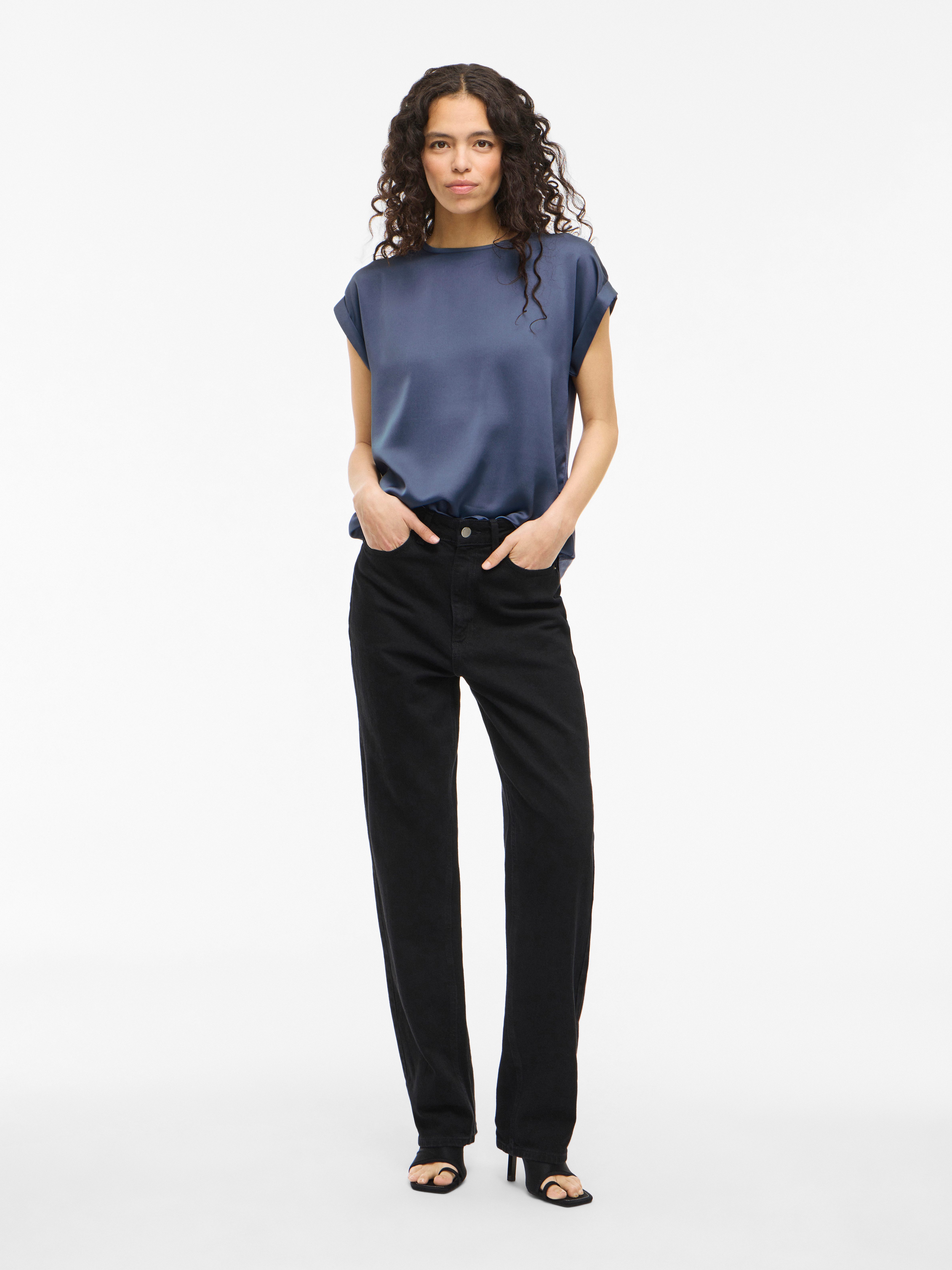 Vila Kurzarmshirt VIELLETTE S/S SATIN TOP - NOOS Kunstfaser, regular fit