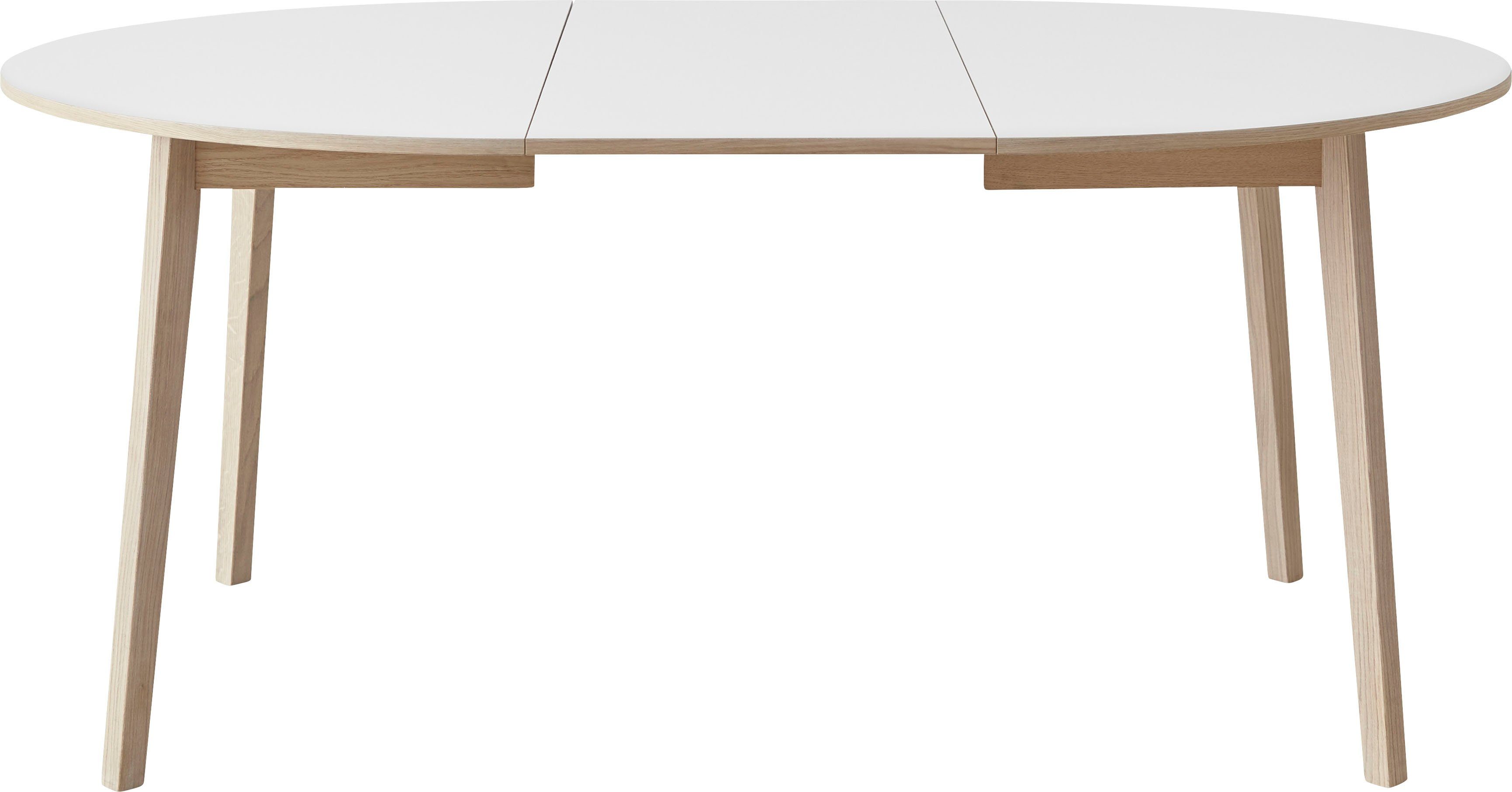 Hammel Furniture Esstisch Basic by aus 2 inklusive Einlegeplatten Weiß/Naturfarben Ø130/228 cm, Hammel Single, Gestell Massivholz