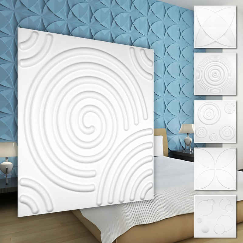 Hexim Wanddekoobjekt HD069 (PVC Kunststoff - weiße Wandverkleidung mit 3D Optik - Kringel Motive (0.25 qm 1 Platte) Hintergrund Verkleidung Wand)