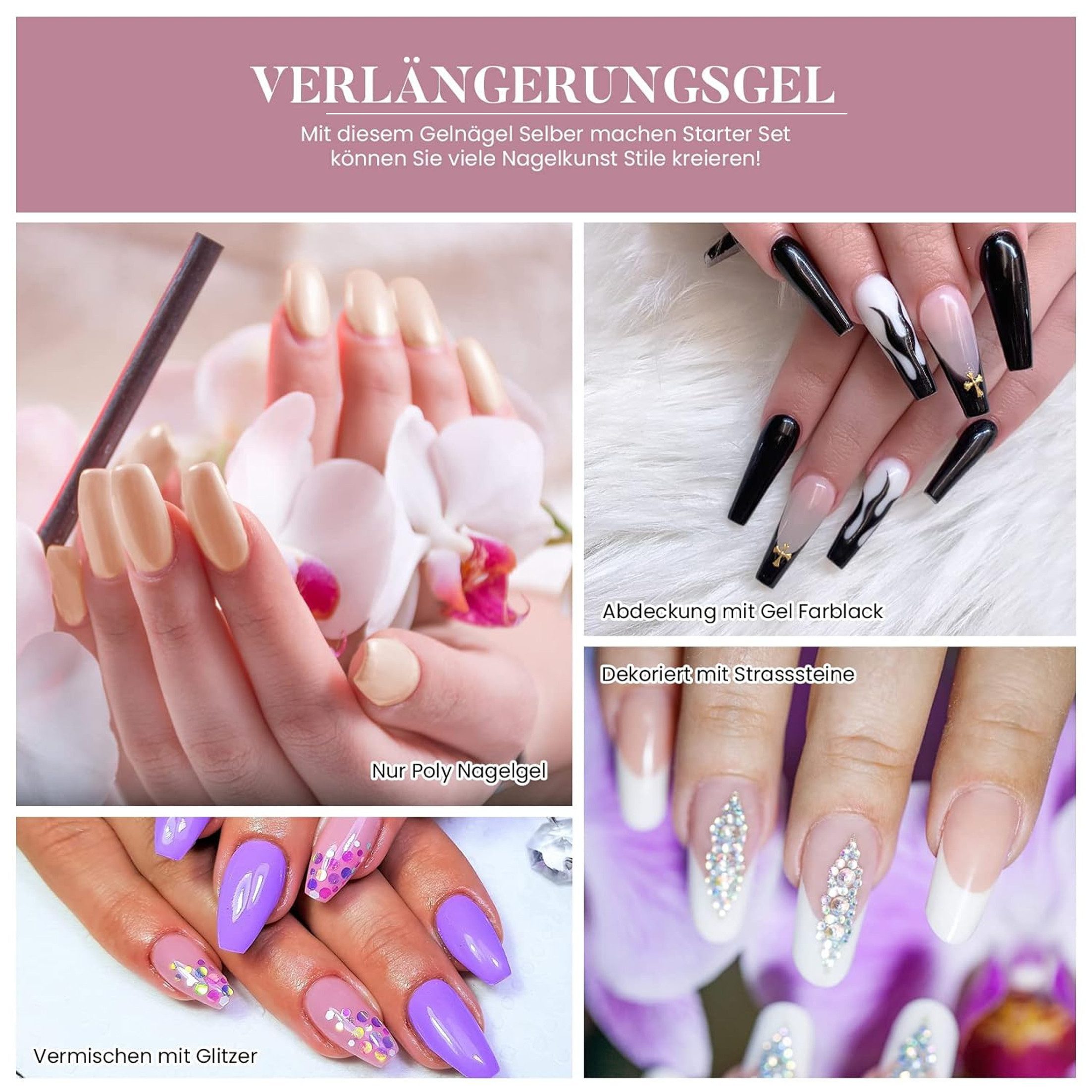 KINSI Lichthärtungsgerät 48-teiliges Gel Nagel Set inkl. UV Lampe & 10 Farben, Komplettset für Nail Art,Für langlebigen Glanz