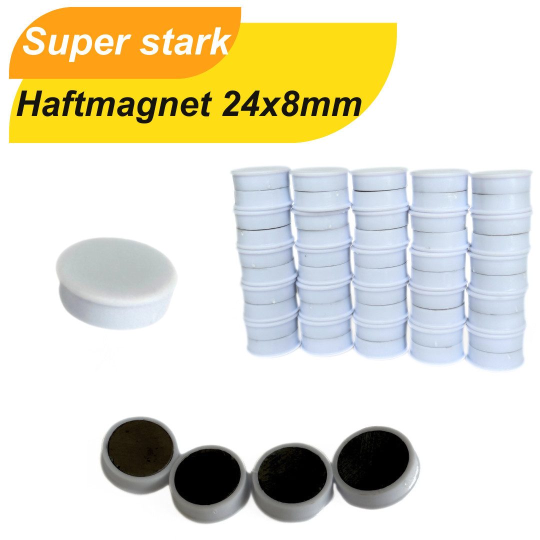 MaajeeKuto Magnet Pinboard-Magnete 24x8mm rund, Weiß, für Büro, Kühlschrank, Tafel (10-St)