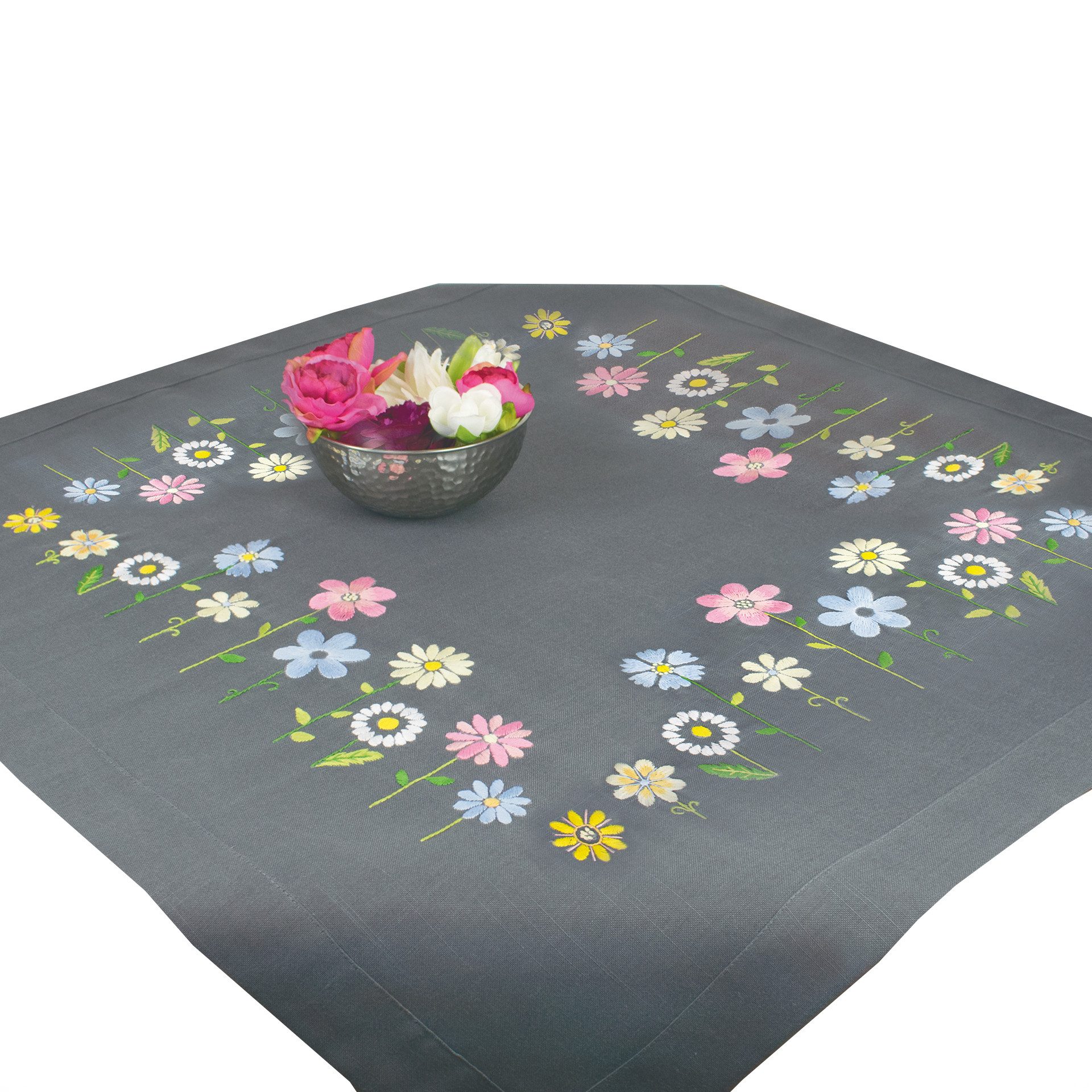 Delindo Lifestyle Kreativset Handarbeits-Stickpackung - Sticken im Spannstich - Blumenwiese, Sticktechnik: Spannstich