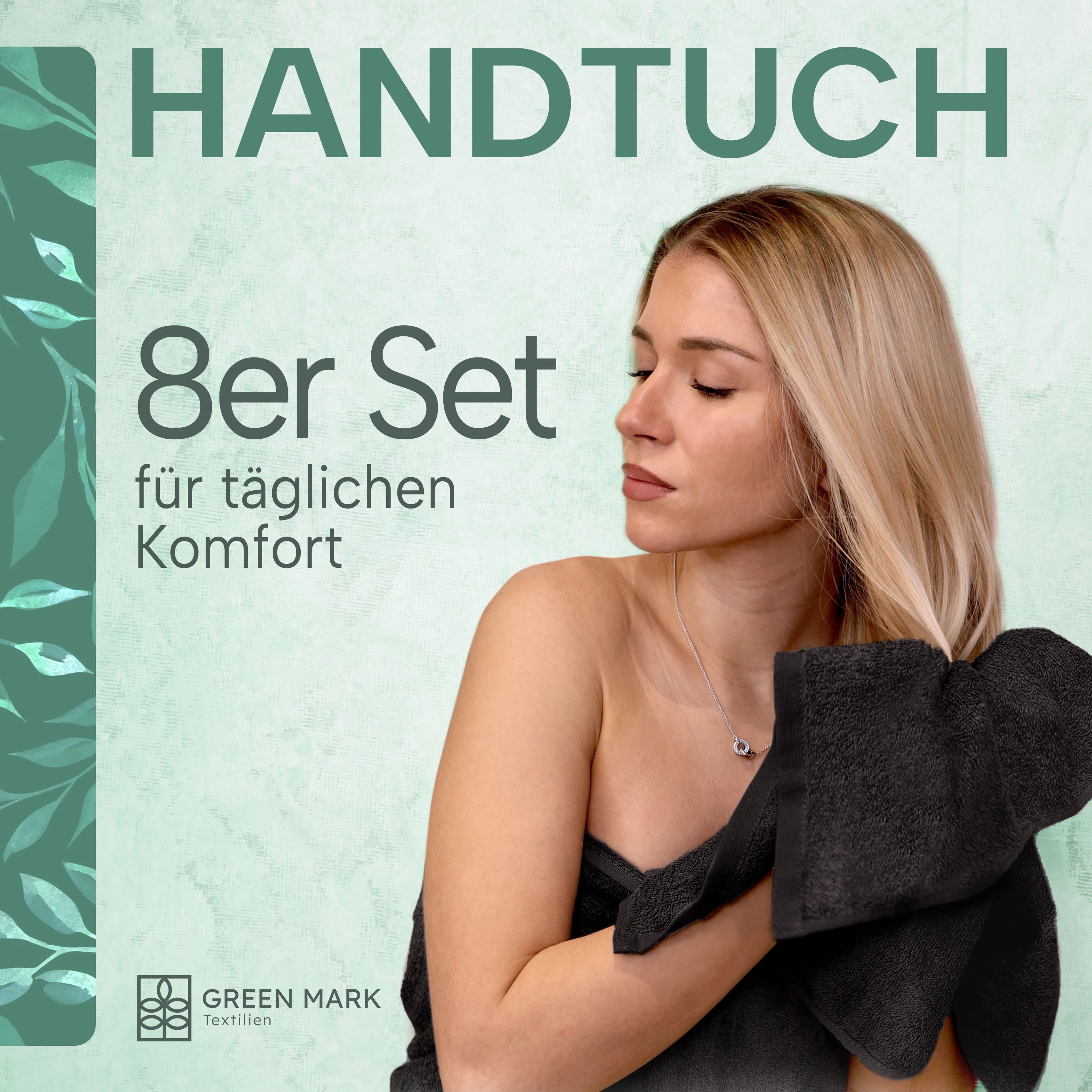 NatureMark Handtücher 8er-Sparpack Handtücher 50x100cm, Baumwolle (8-St), 8X Handtücher, 100% Baumwolle, Schwarz, 50 x 100cm – Bild 2 von 5
