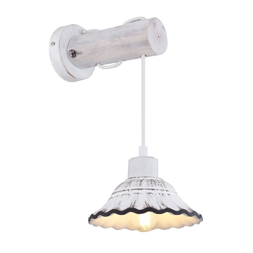 GLOBO LIGHTING Wandleuchte, Leuchtmittel nicht inklusive, Wandlampe Spotstrahler Esszimmer Holz Keramik weiß getüncht schwarz H