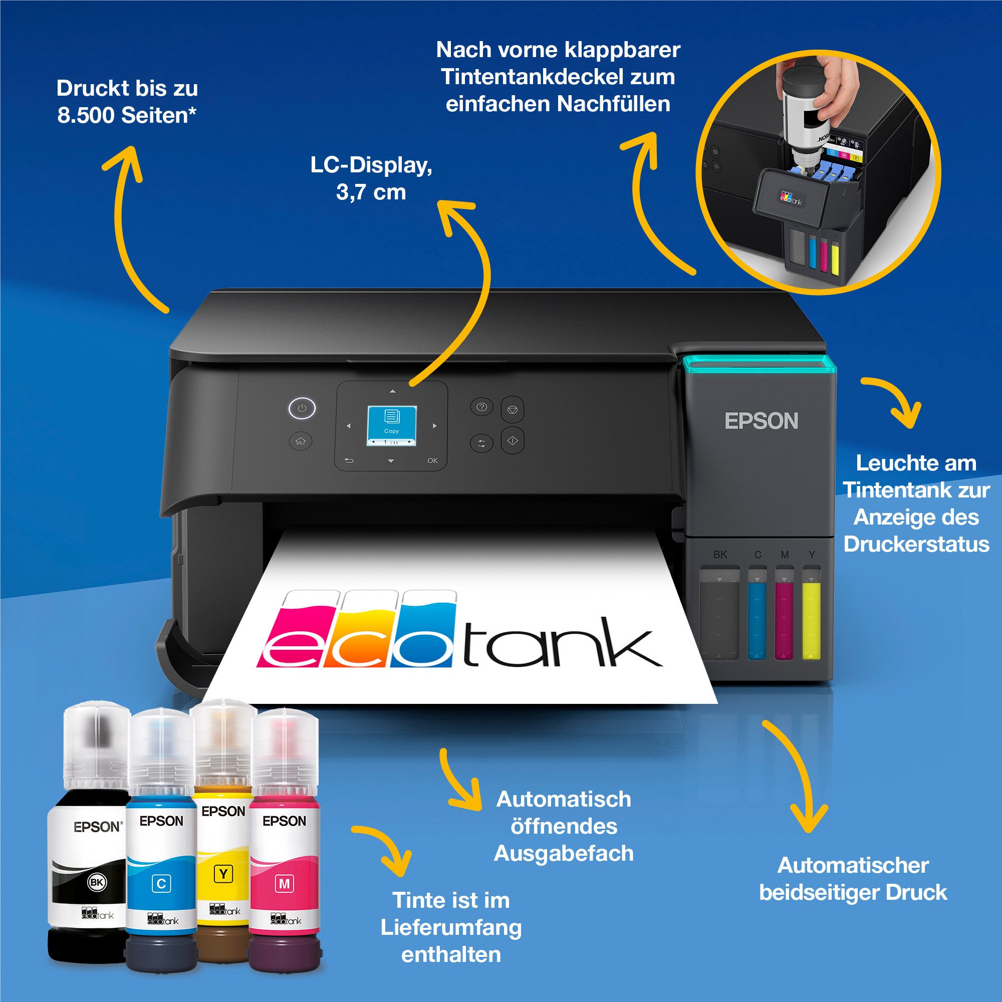 Epson EcoTank ET-2955 Multifunktionsdrucker, (WLAN (Wi-Fi), LAN (Ethernet), Wi-Fi Direct)