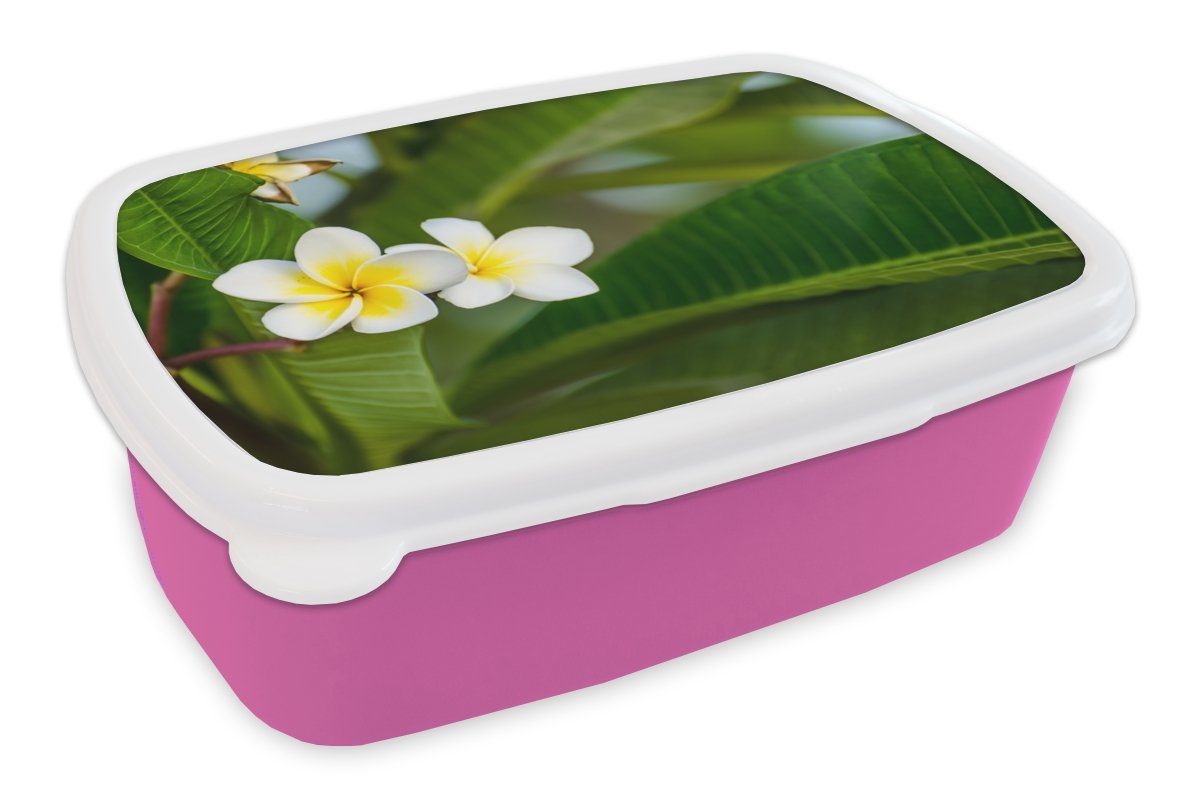 MuchoWow Lunchbox Blumen - Gelb - Blätter, Kunststoff, (2-tlg), Brotbox für Erwachsene, Brotdose Kinder, Snackbox, Mädchen, Kunststoff rosa