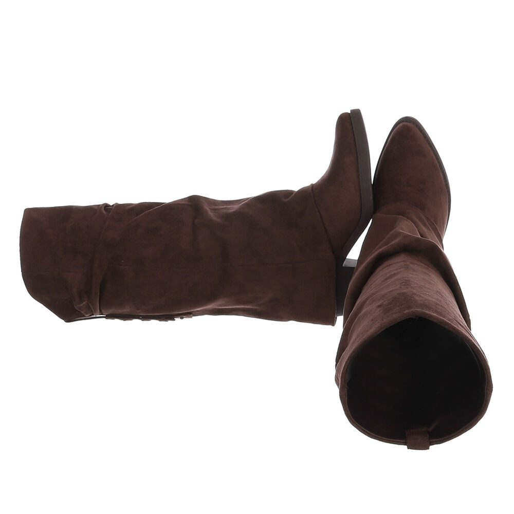 Ital-Design Damen Kniehochstiefel mit Blockabsatz, Schlupfform Westernstiefel (92078800) Blockabsatz Stiefel in Braun