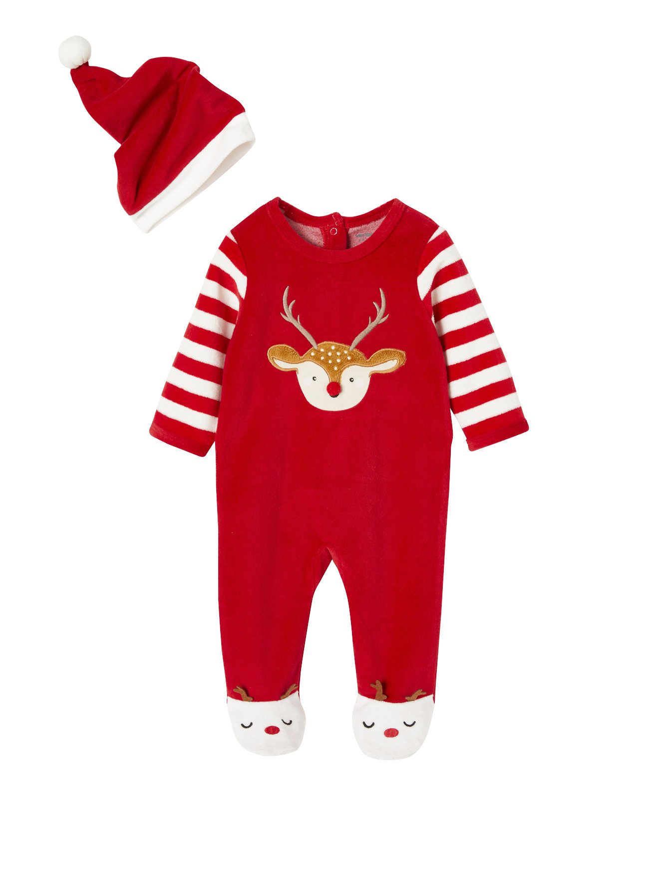 Schlafanzug Baby Weihnachts-Geschenkset: Strampler & Mütze