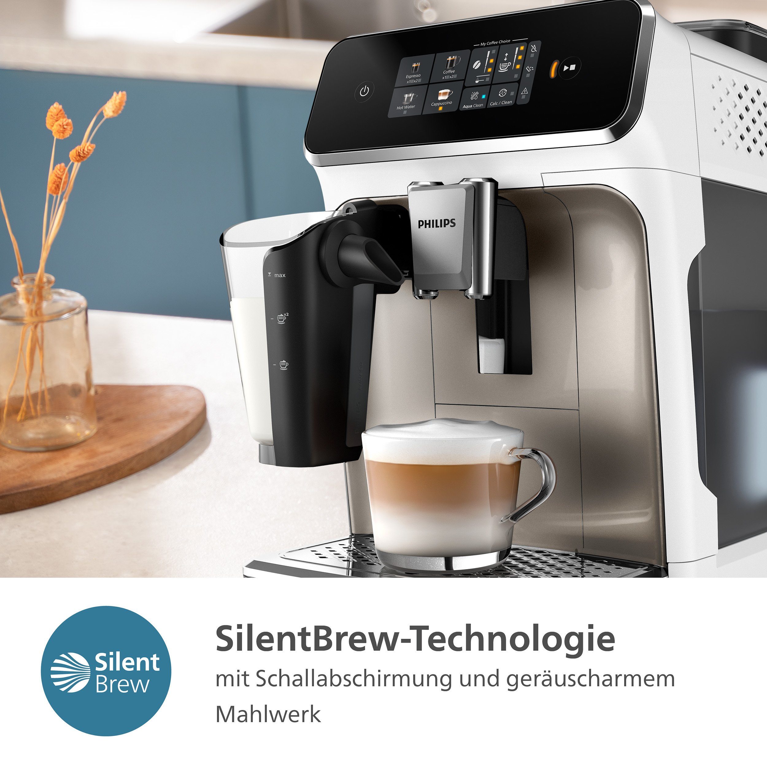 Philips Kaffeevollautomat EP2333/40 Kaffeespezialitäten, 4 mit 2300 und Series, LatteGo-Milchsystem, Weiß Chrom