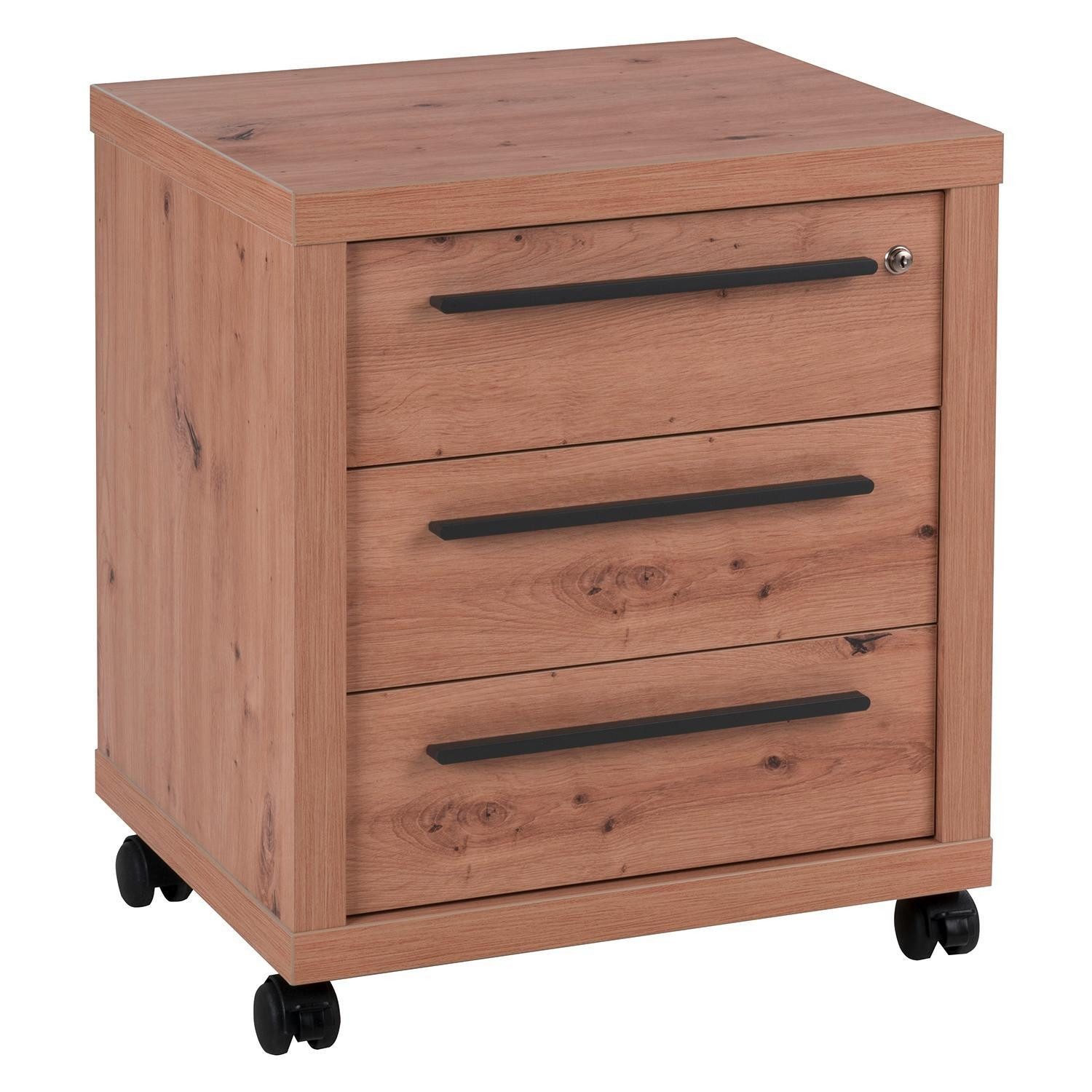 Composad Rollcontainer RILEGA, 3 Schubladen, Artisan Eiche Dekor, mit Rollen, oberste Schublade abschließbar, B 54 x H 64 x T 45 cm