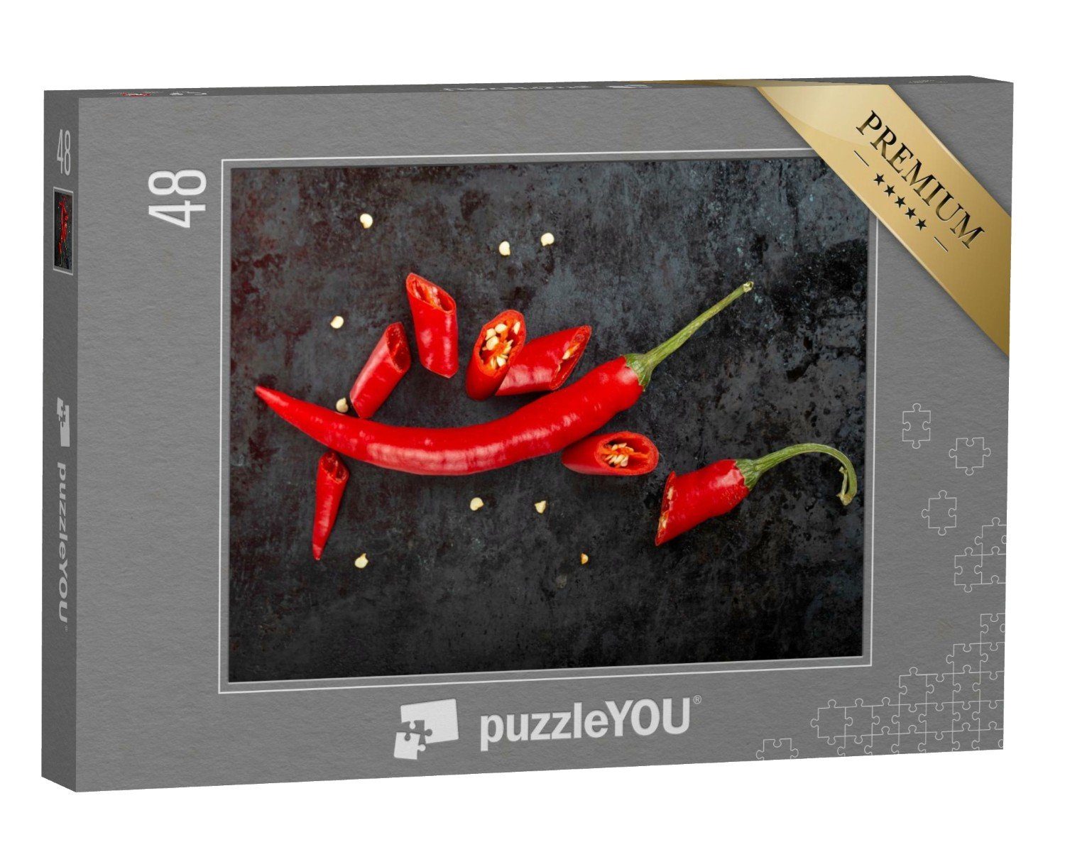 puzzleYOU Puzzle Gehackte und ganze rote Chilischoten, 48 Puzzleteile, puzzleYOU-Kollektionen Chilis