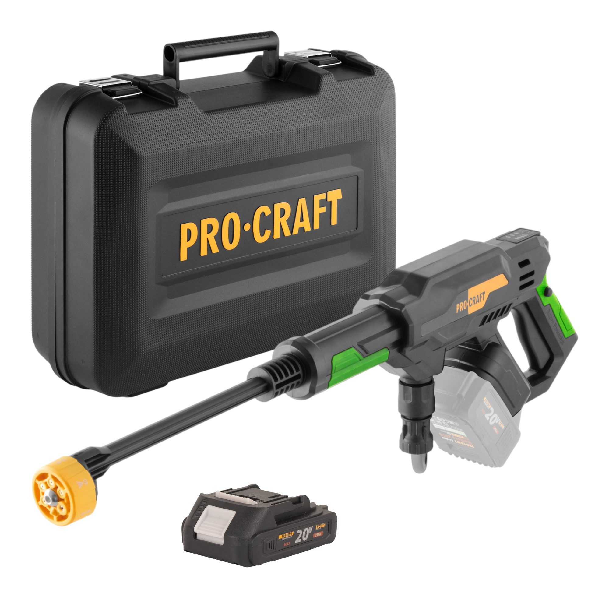 PRO CRAFT Hochdruckreiniger CW20bb 20 V 30 bar 180 l/h + 1x Akku 2,0 Ah + Koffer - ohne Ladegerät