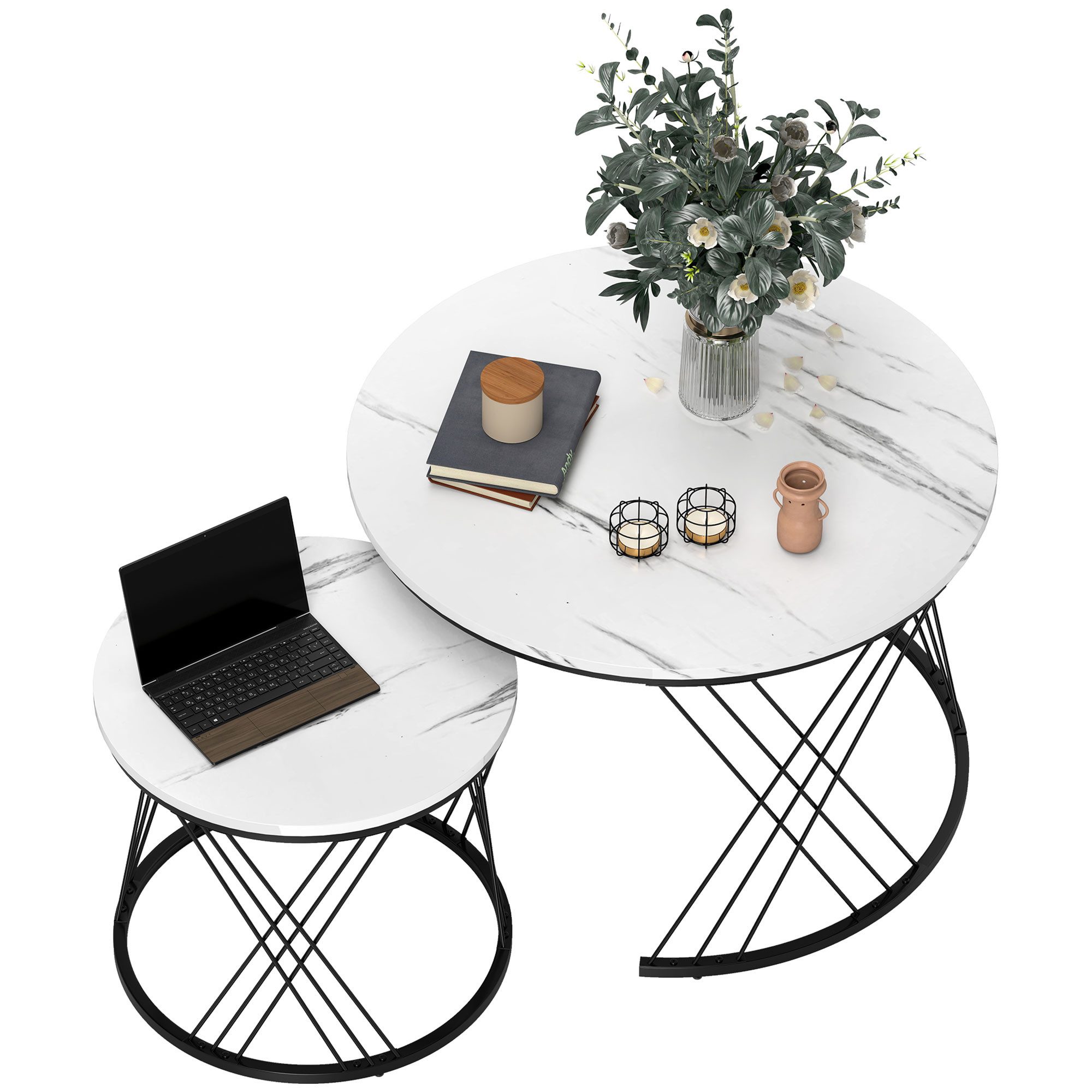 HOMCOM Couchtisch rund 2er Set Beistelltisch günstig online kaufen