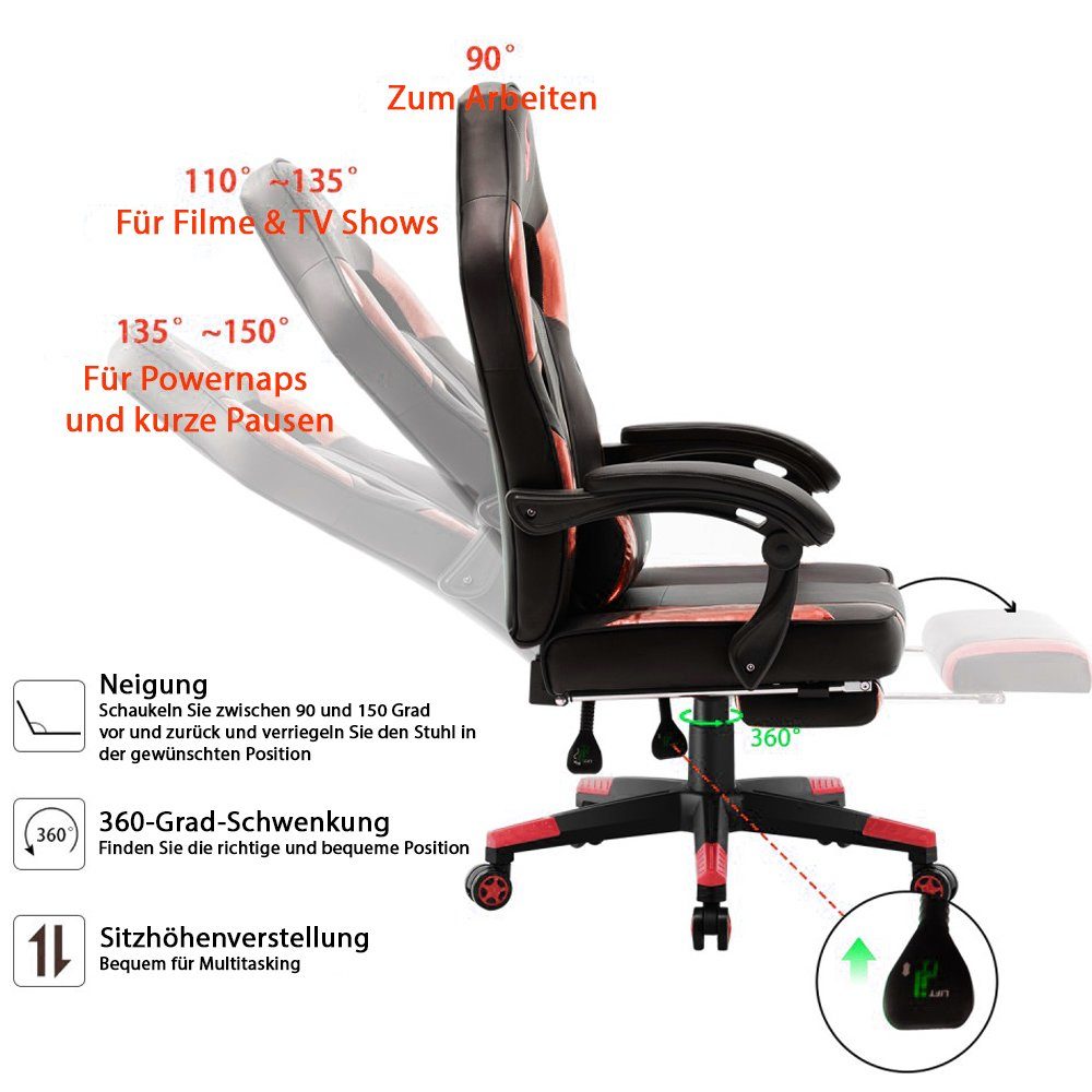 Mucola Gaming Chair Bürostuhl Chefsessel Schreibtischstuhl Sportsitz Gamingstuhl Fußstütze (Stück, 1 St), Ergonomisch