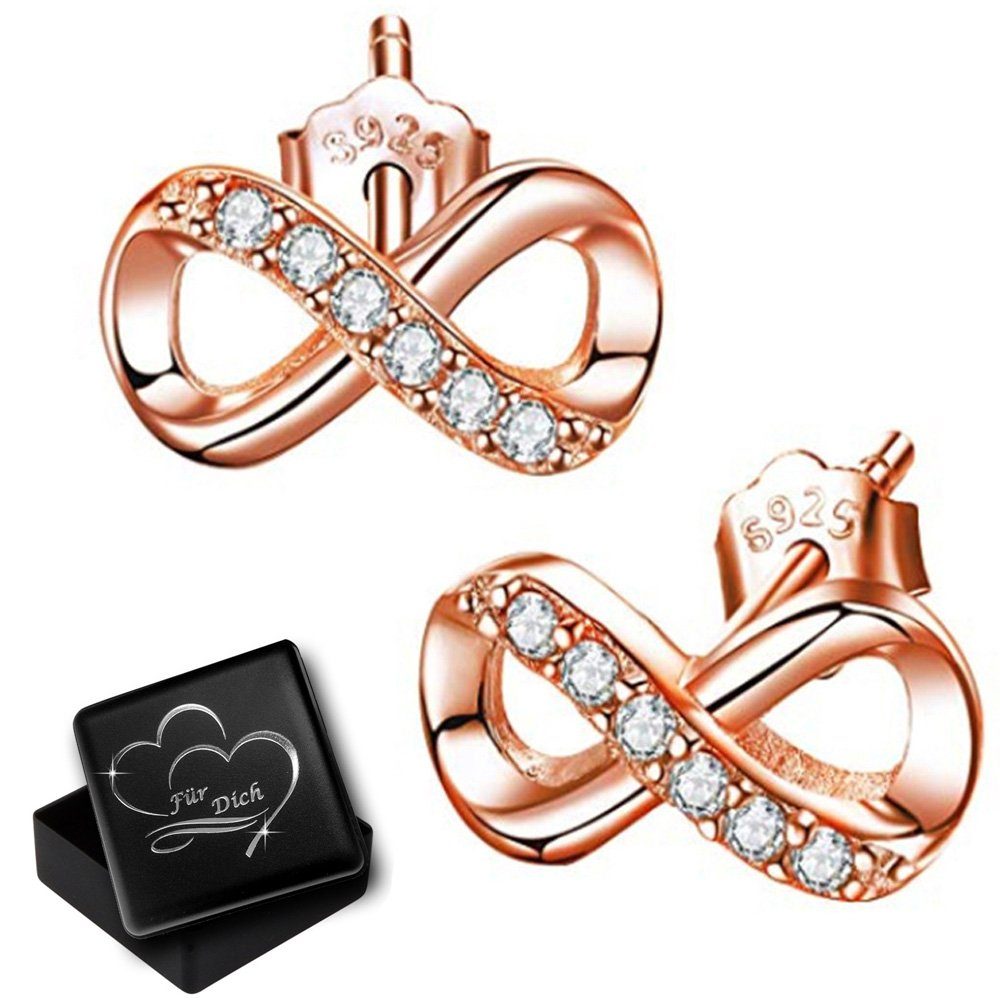Limana Paar Ohrstecker 5x10mm kleine 925 Silber Unendlichkeit Infinity Ohrringe Zirkonia (inkl. Geschenkdose mit Herz Gravur), Liebesgeschenk Liebe Geschenk für Sie Frauen Damen Freundin Mutter Oma