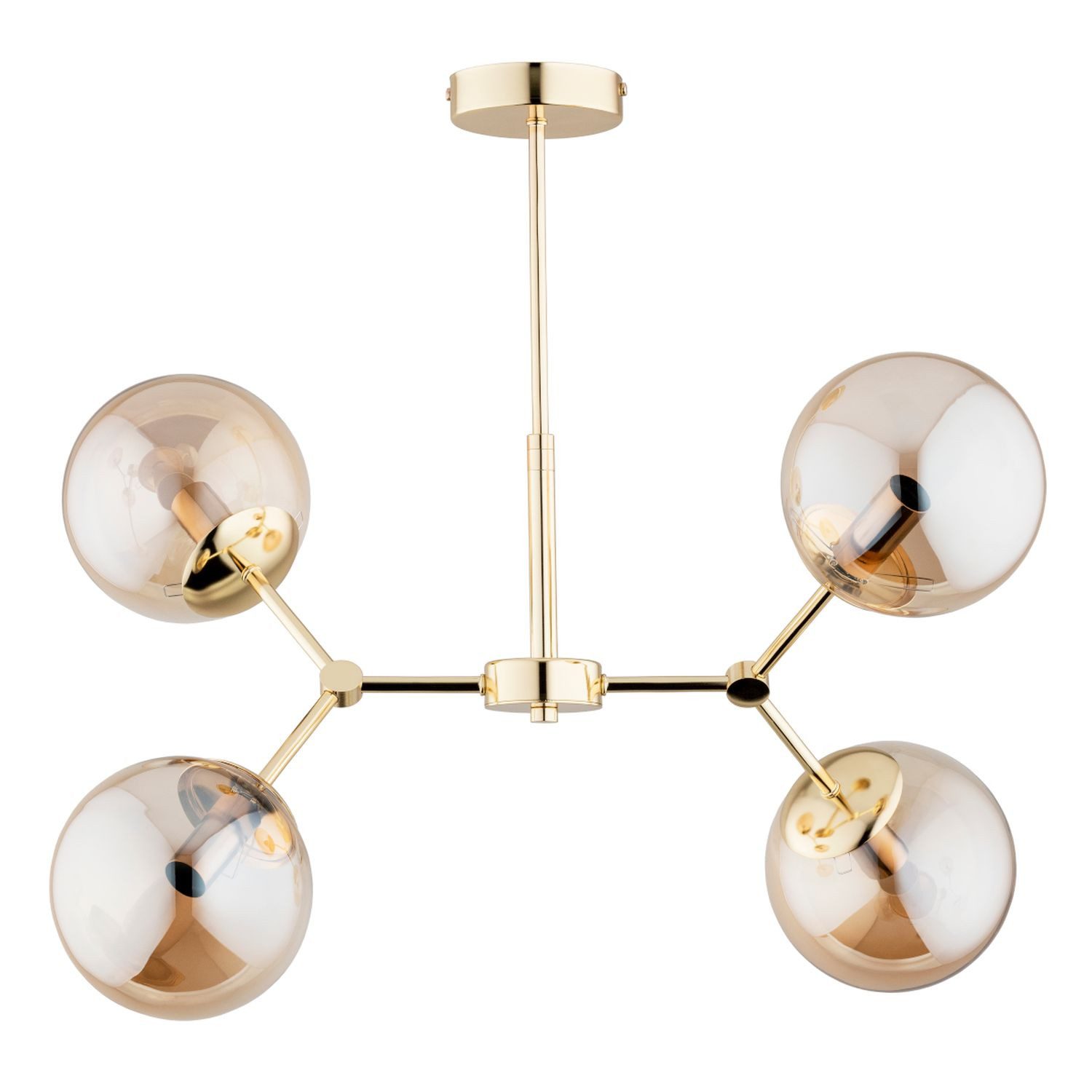 Licht-Erlebnisse Deckenleuchte GALAKI, ohne Leuchtmittel, Glas Metall E14 in Gold Bernstein 4-flammig Kugelschirm Modern