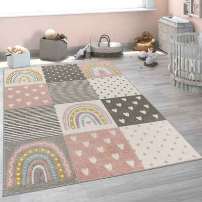 Kinderteppich Kinderteppich Geometrisches Muster Regenbogen Herz, Paco Home, Rechteckig, Höhe: 13 mm