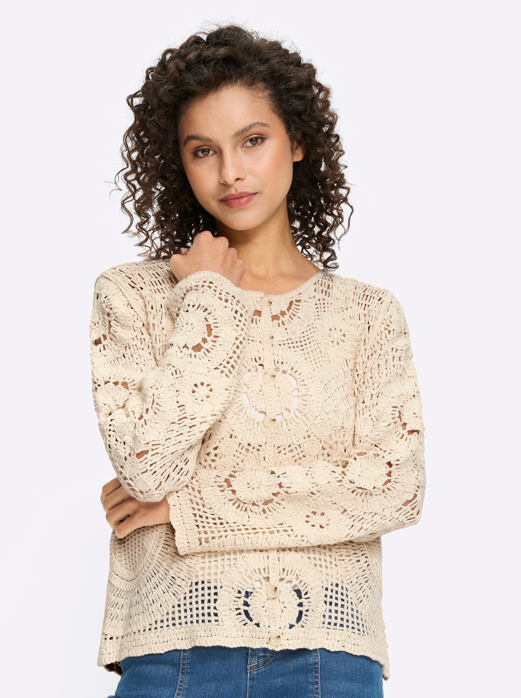 heine Strickjacke Ajour-Strickjacke Langarm Ajour