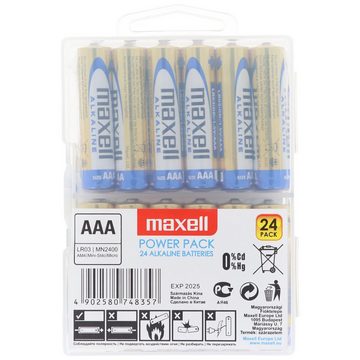 Maxell 24er Marken Alkaline Batterie LR03 AAA im Sparpack Micro Batterien LR Batterie, (1,5 V)