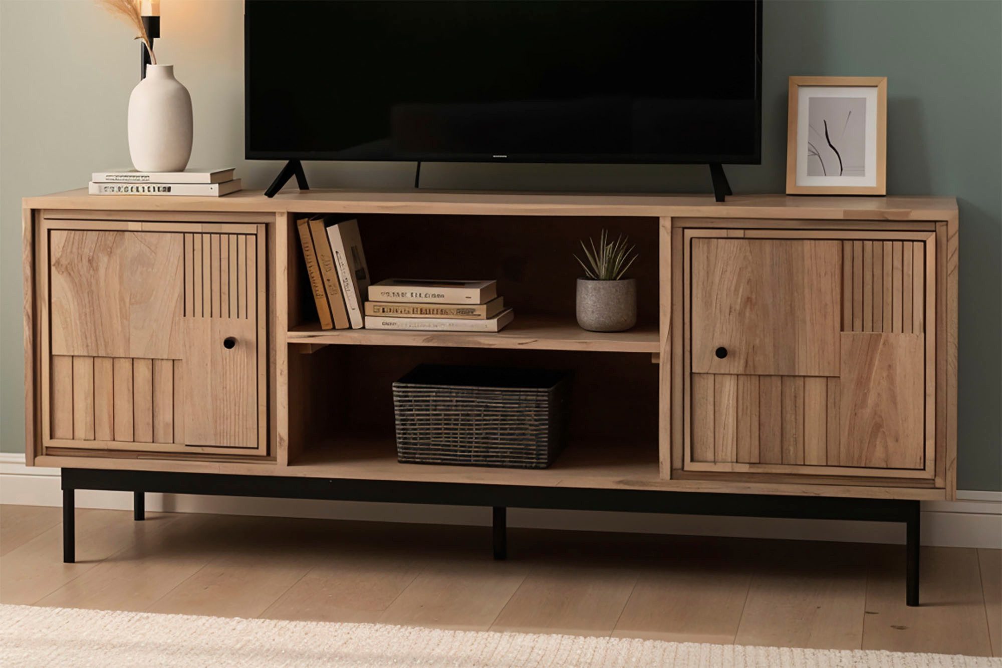 SIT Lowboard (1 St), Massives Lowboard mit variablen Böden & 2 Kabeldurchführungen