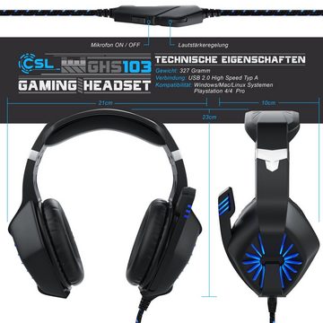 CSL Gaming-Headset (USB "GHS-102" mit Mikrofon - Kopfhörer für PC, PS4/4 Pro)