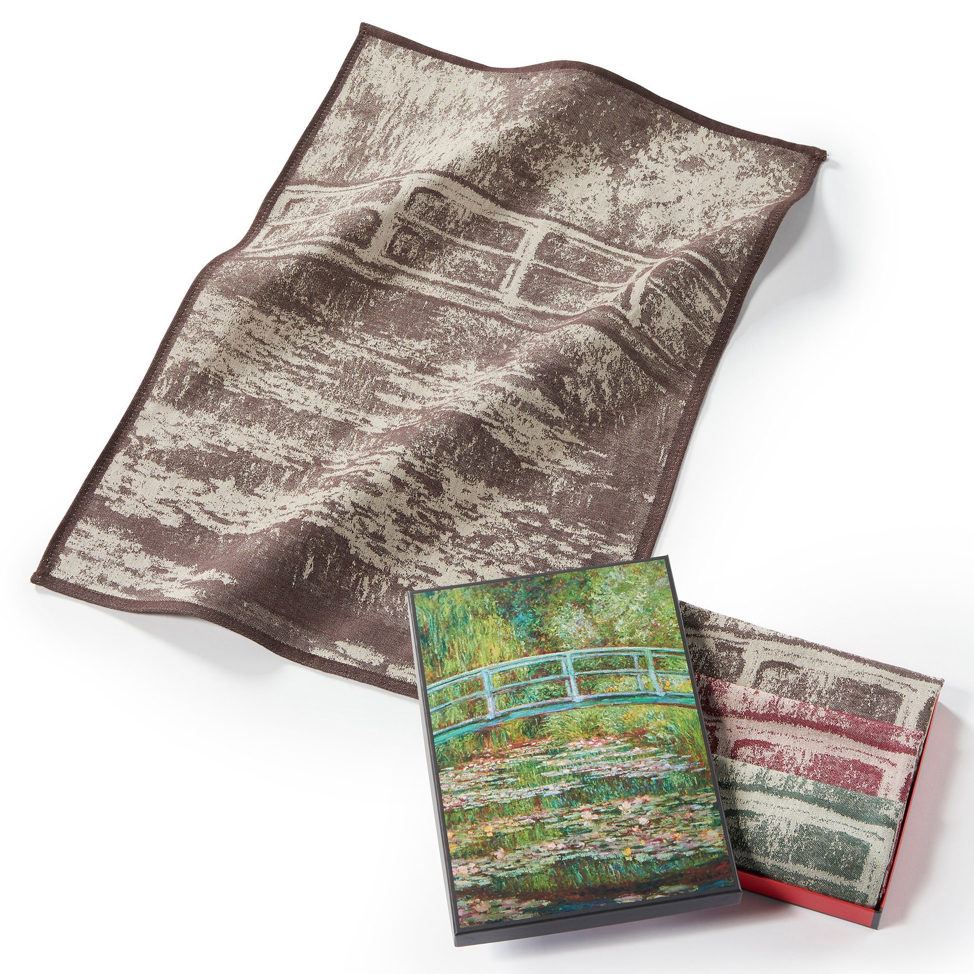 MuseARTa Geschirrtuch Claude Monet - Die japanische Brücke, (Set, 3-tlg., Set), MuseARTa Geschirrtücher (3 Stück), Kunstwerke ca.50x70 cm Geschenkbox | Geschirrtücher