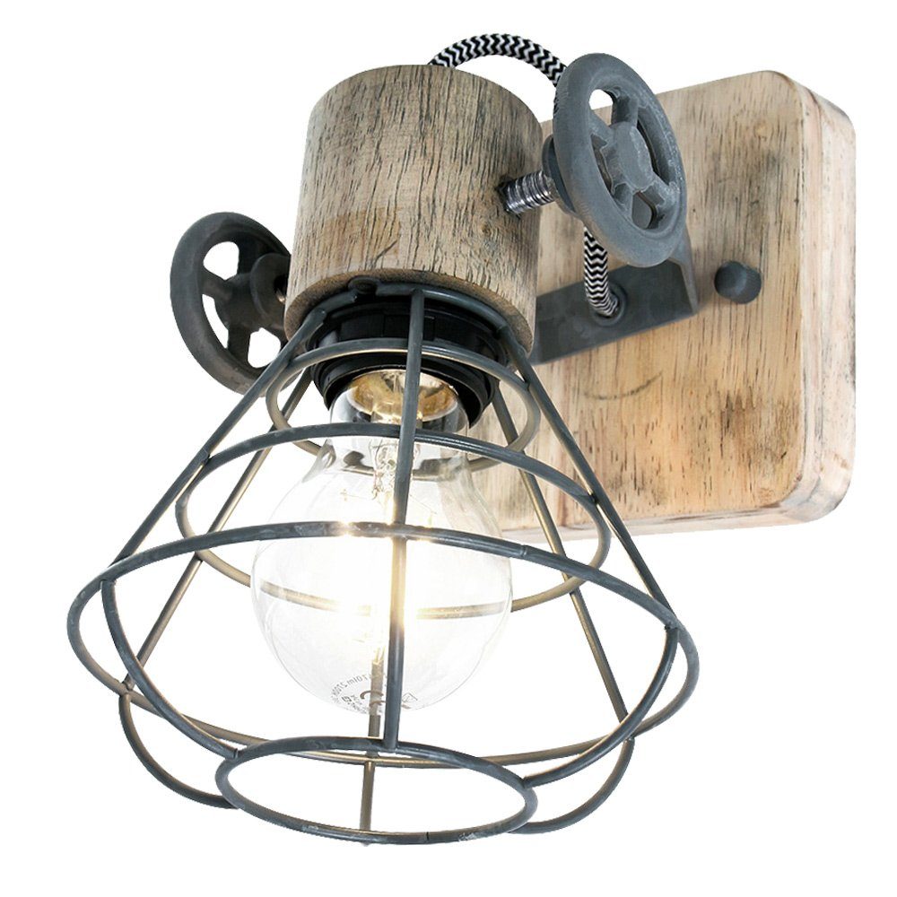 Lampe LED Arbeits Leuchtmittel Wandleuchte, inklusive, etc-shop Warmweiß, Retro Zimmer Wand Käfig Spot Farbwechsel, Holz Lampe Design