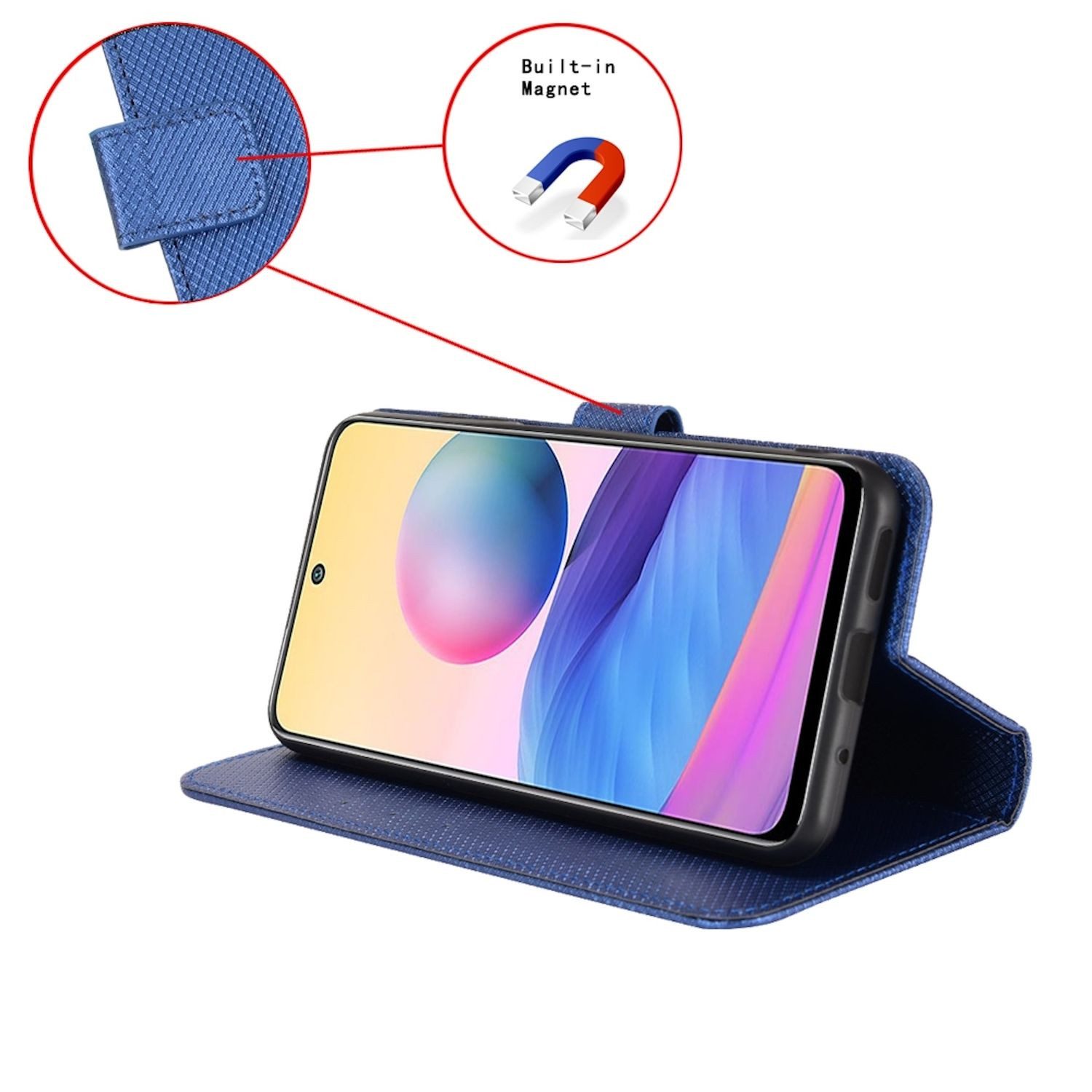 Wigento Smartphone-Hülle Für ZTE Blade V60 Vita / Axon 60 Lite Design Kunst Leder Hülle Blau, Diamantstruktur PU-Lederhülle mit Kartenfächern und Standfunktion