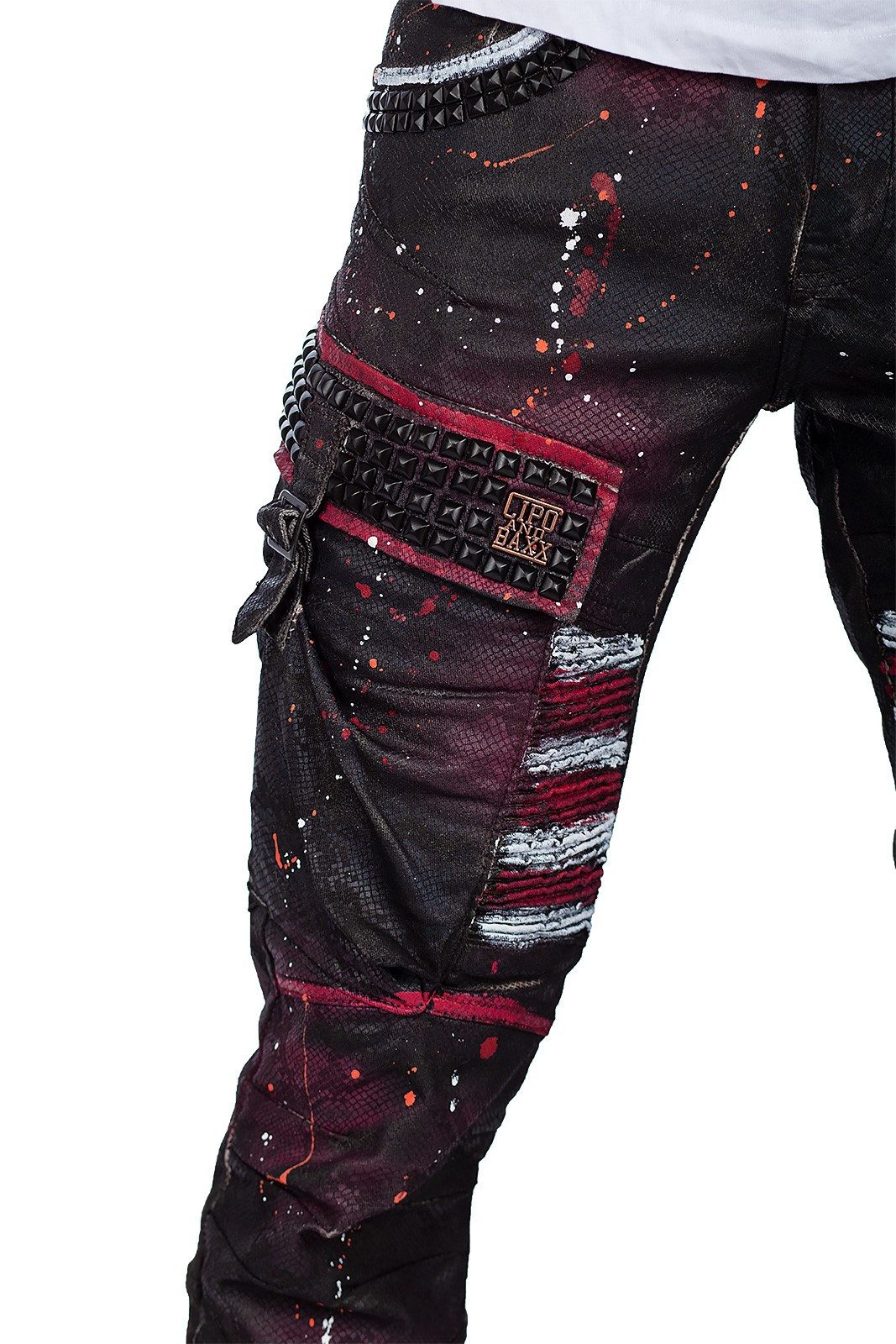Cipo & Baxx 5-Pocket-Jeans Herren straight fit Biker Hose Mid Waist BA-CD636 (1-tlg) mit Nieten und Seitentaschen
