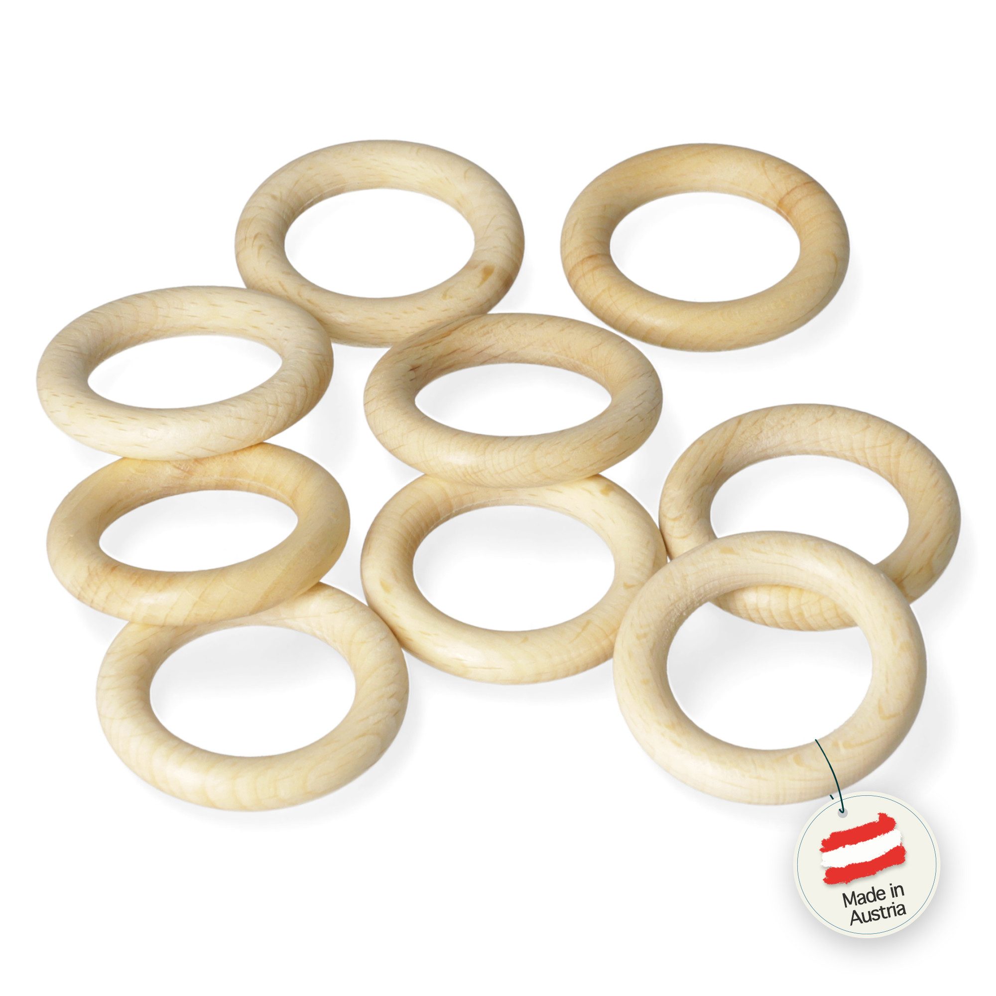 Candini Bastelperlen Holzringe aus Buchenholz zum basteln & Makramee, 25 Stück, Ø 47mm, 8mm Ringstärke