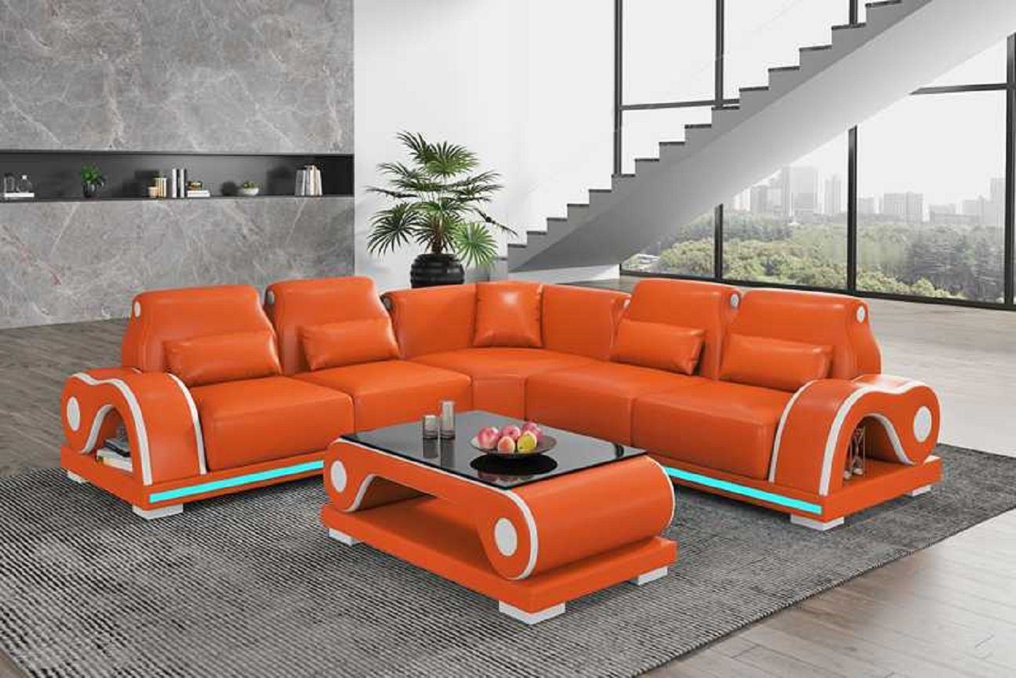 JVmoebel Ecksofa Luxus Ecksofa L Form Couch Sofa Moderne Eckgarnitur Couchen, 3 Teile, Made in Europe Orange