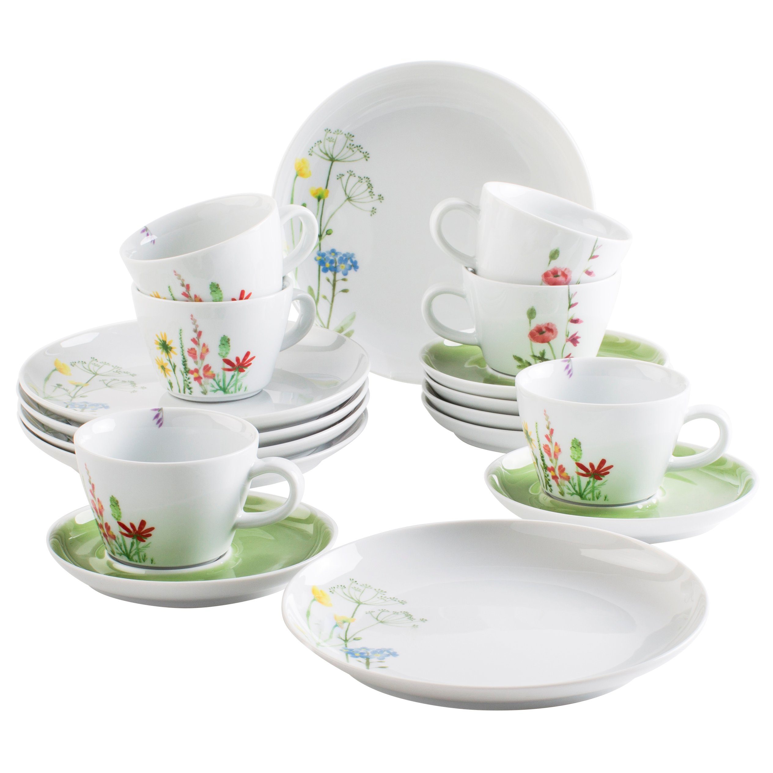 KAHLA Kaffeeservice Wildblume Kaffeeservice 18tlg. (18-tlg), 6 Personen, Porzellan, Made in Germany, Kaffeegeschirr