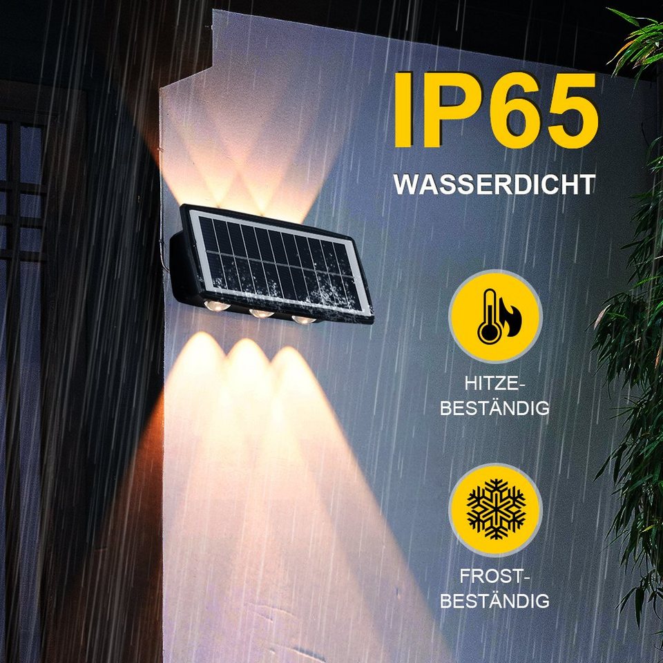 LETGOSPT LED Solarleuchte LED Solarleuchte, 6 LEDs Außen Wandleuchte  2000mAh Garten Strahler, LED fest integriert, Warmweiß, IPX65 Wasserdicht  Superhell Außen Lampe, für Rasen Garten Terrasse