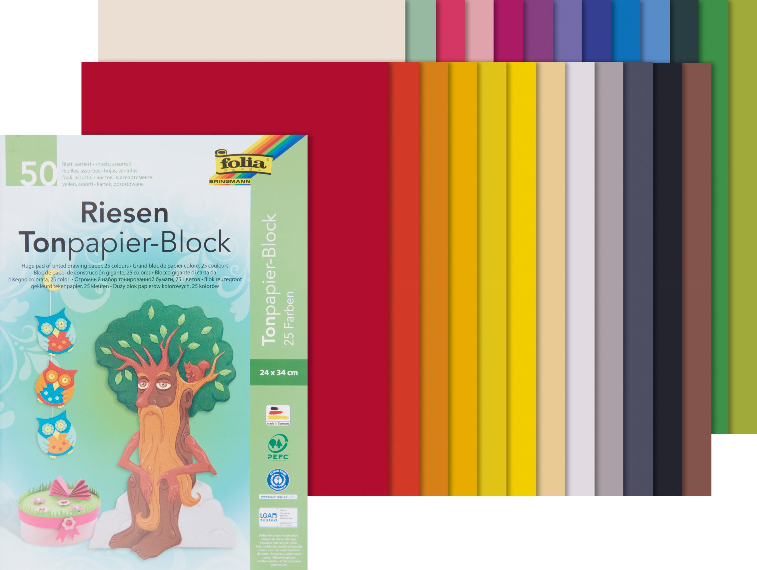 Folia Бумагаkarton Tonpapier-Block, 50 Blatt, 130 g/qm, sortiert