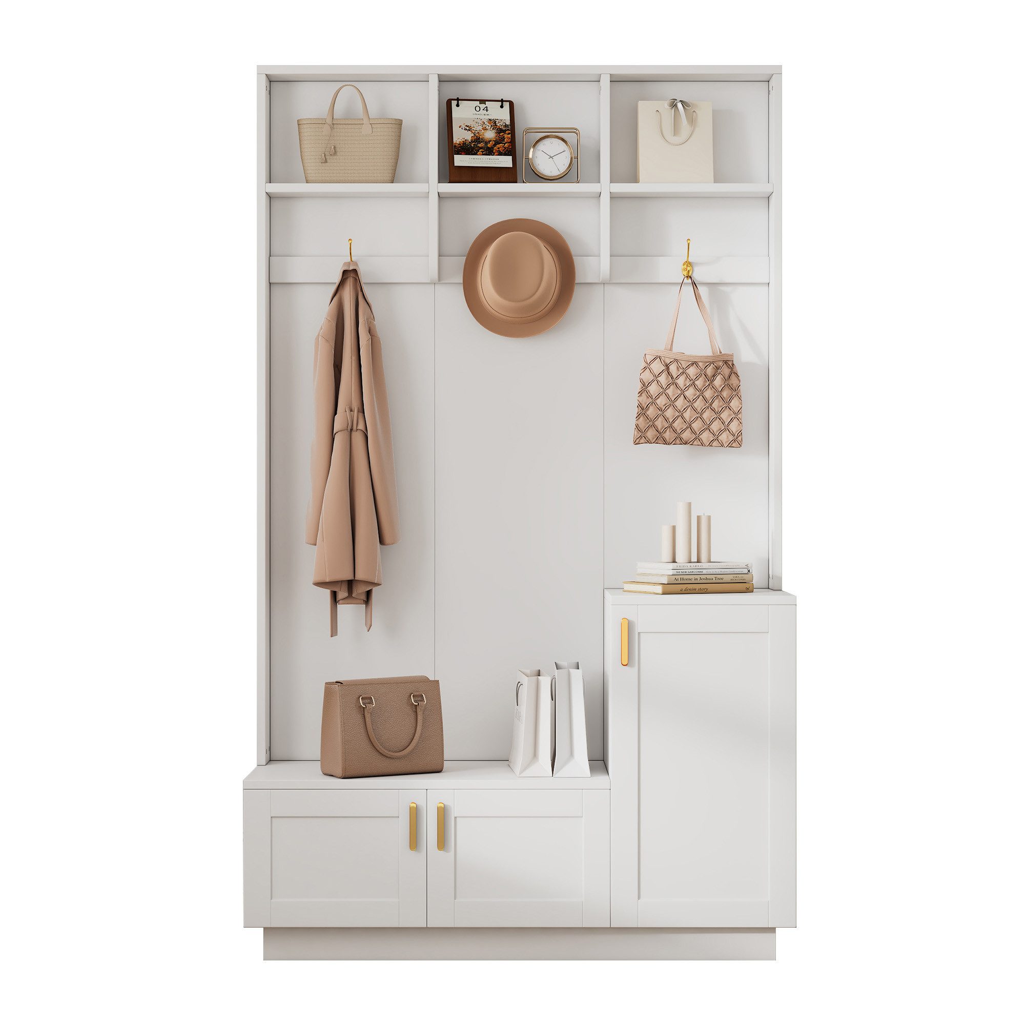 REDOM Garderoben-Set Moderner Garderobenschrank, (mit 3 Haken, Schuhablage und verstellbarem Stauraum – Elegante, platzsparende Flurmöbel für Flur, Eingangsbereich und kleine Haushalte, 1-St., 3 Haken, 3 Tür), mit einer Bank, 3 Haken