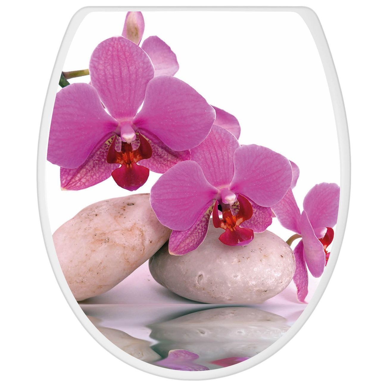 banjado WC-Sitz mit Absenkautomatik Motiv Orchidee (umweltfreundliches Material, integrierte Scharniere), 44,5 x 37 x 5 cm – Bild 5 von 5