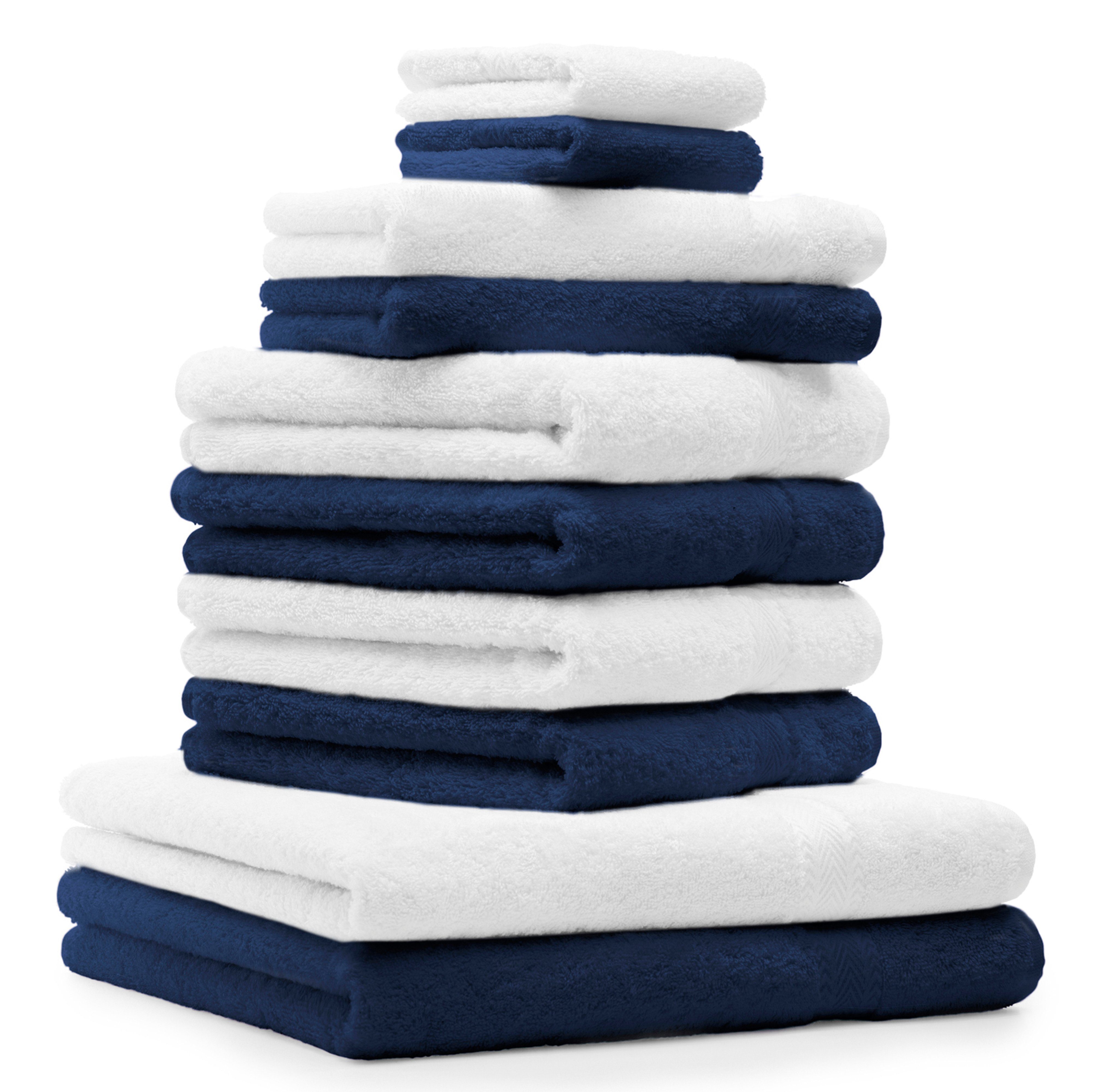 Baumwolle weiß, Betz 10-TLG. 100% und Handtuch-Set Farbe Classic Set Handtuch dunkelblau