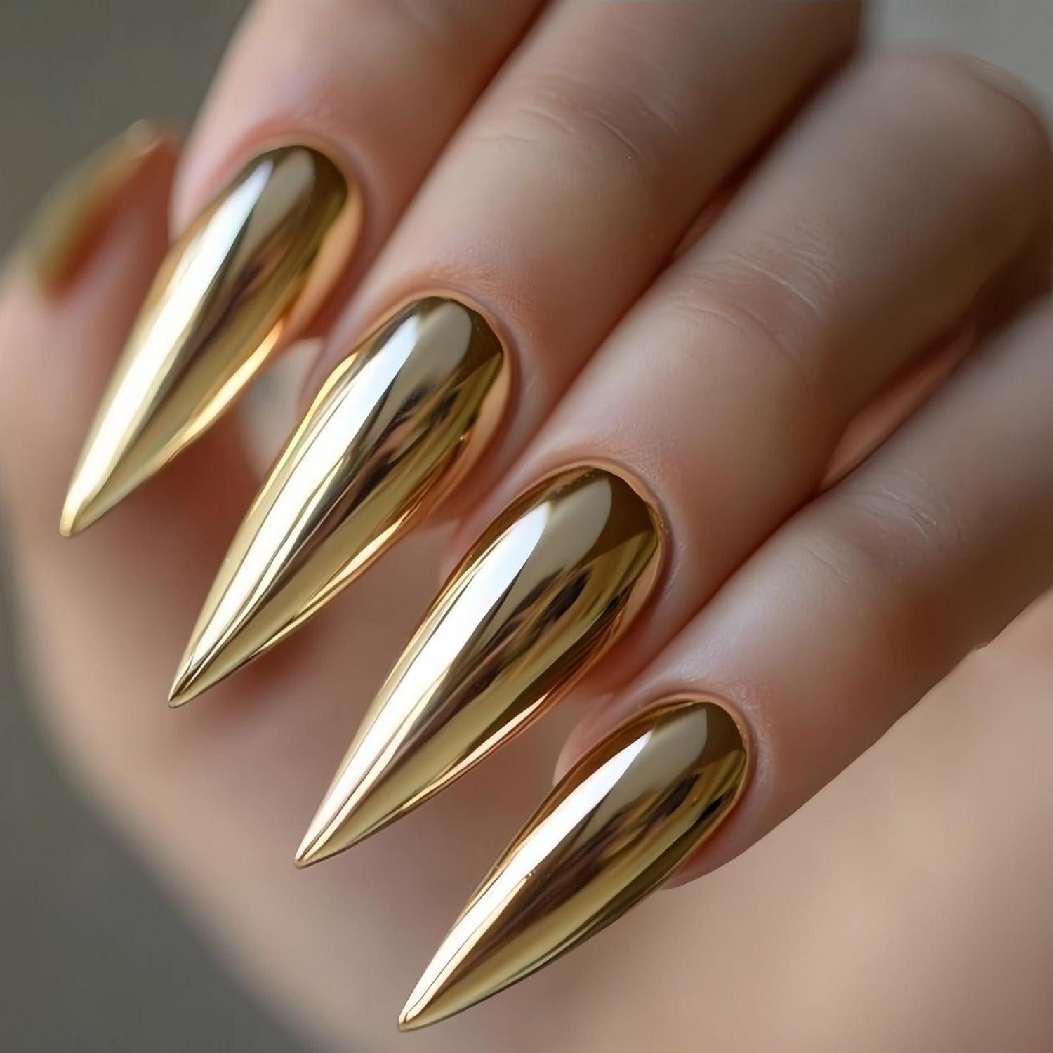 LuxusKollektion Kunstfingernägel Press on Nails Stiletto Gold Chrome